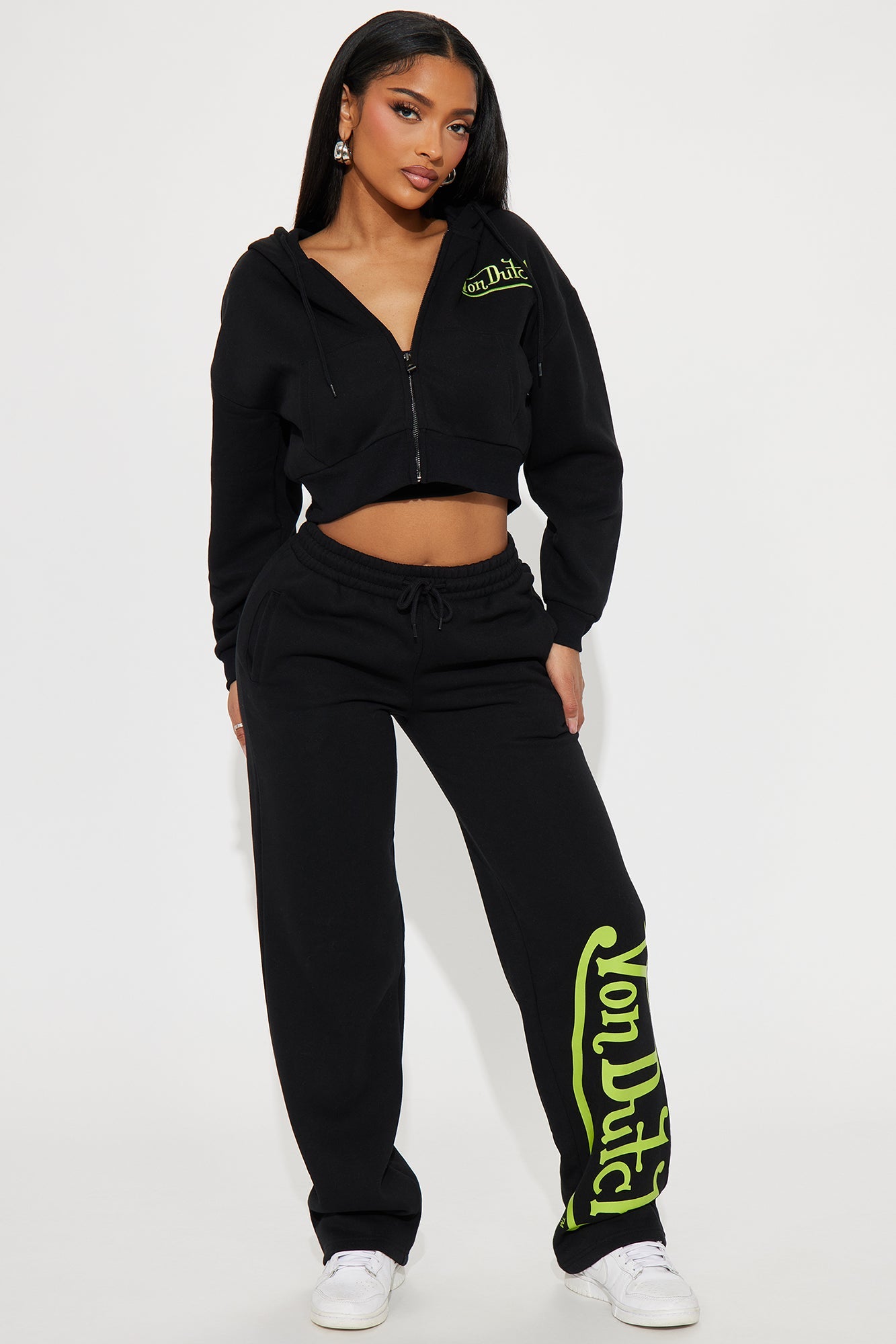 Von Dutch Wide Leg Pant - Black/Green