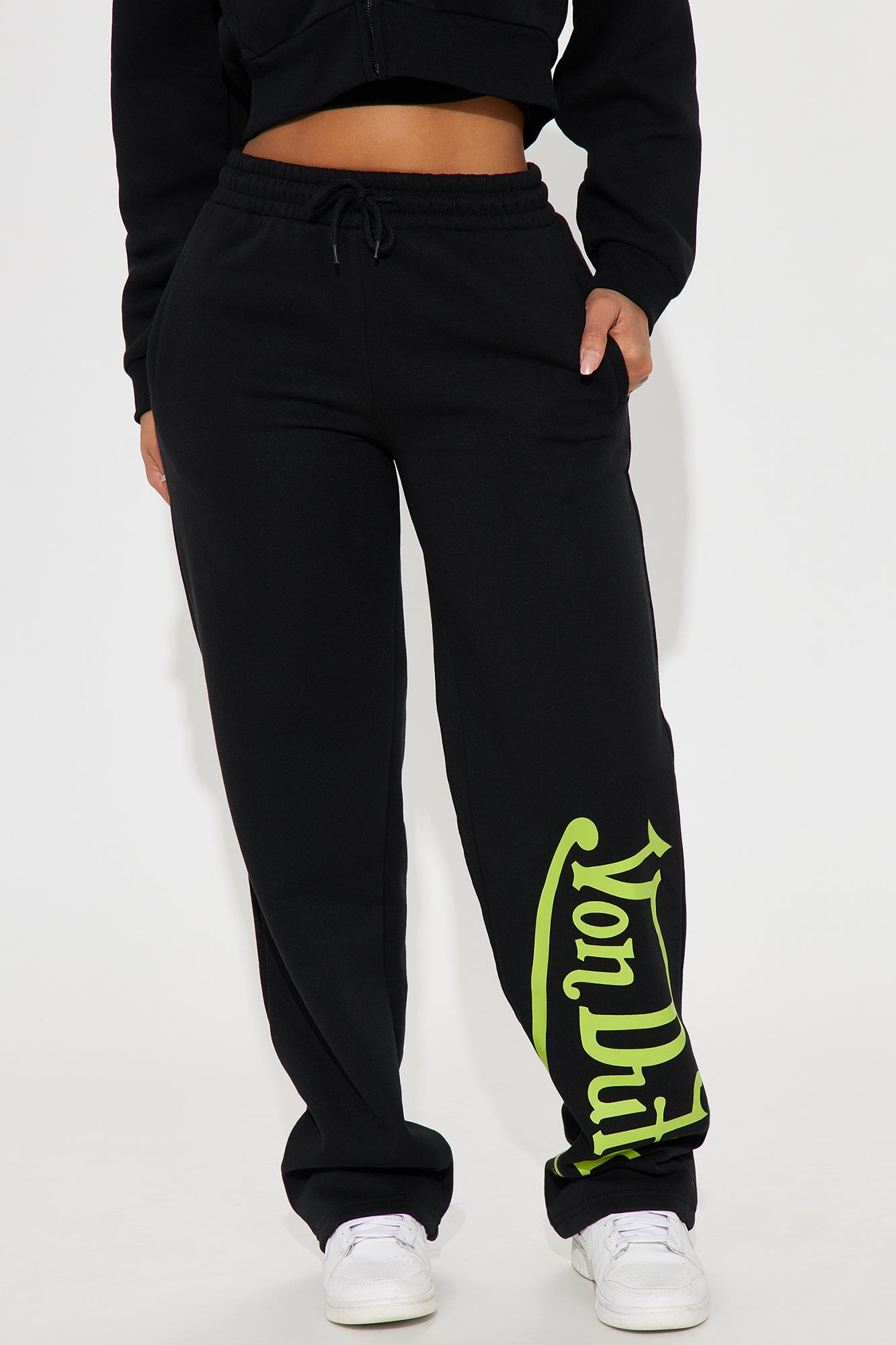 Von Dutch Wide Leg Pant - Black/Green