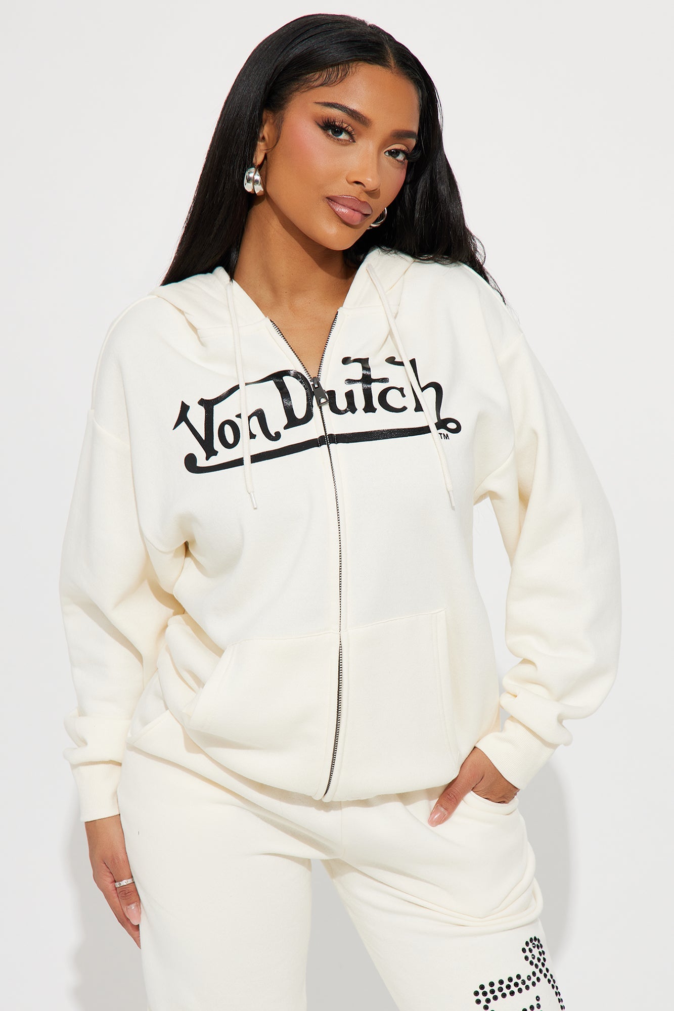 Von Dutch Classic Zip Front Hoodie - Off White