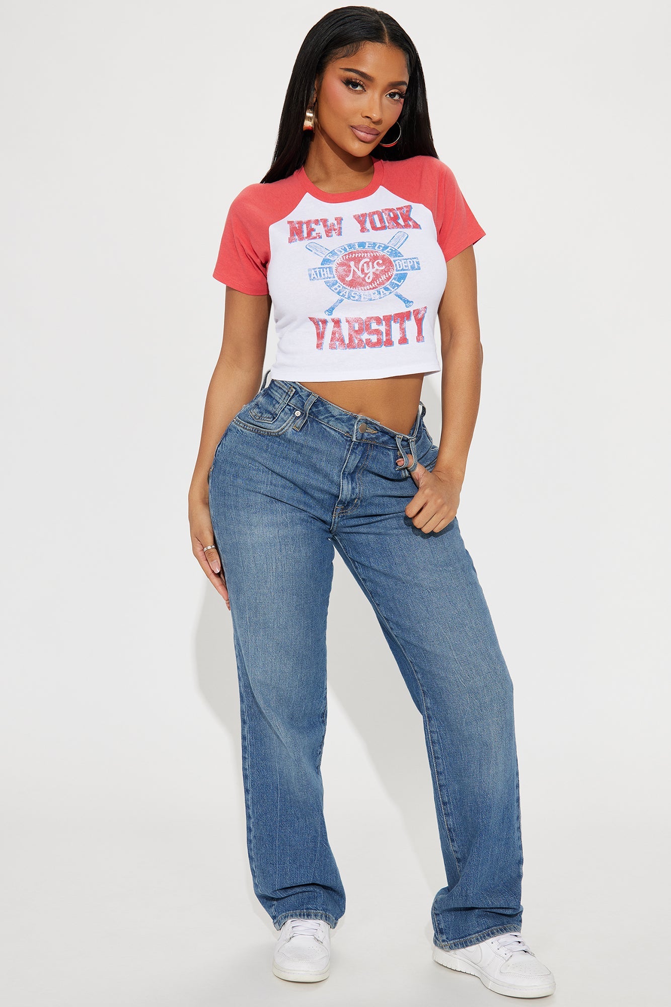 NYC Varsity Raglan Baby Tee - Red/combo