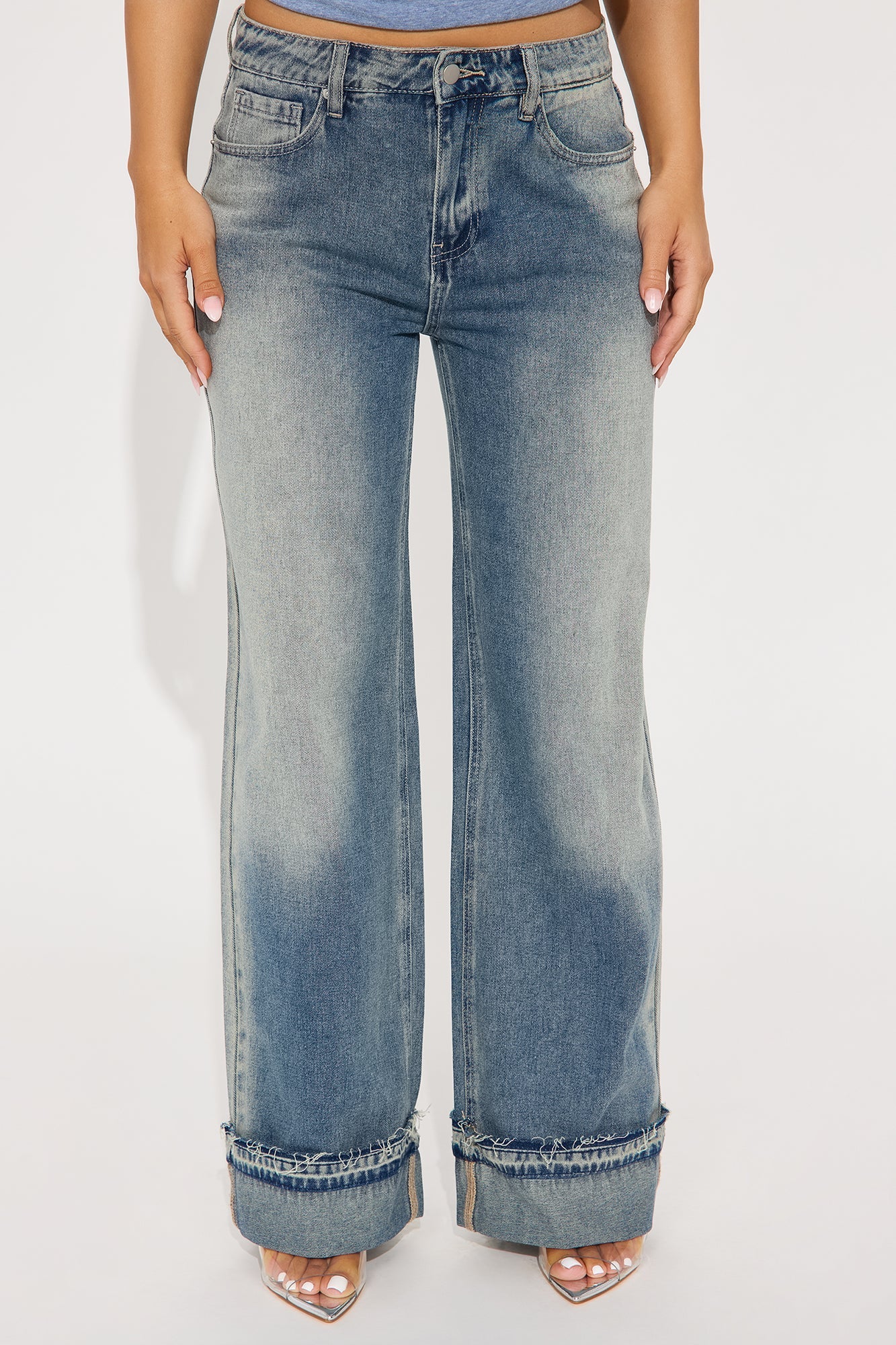 Arcadia Release Hem Cuffed Wide Leg Jean - Vintage Wash