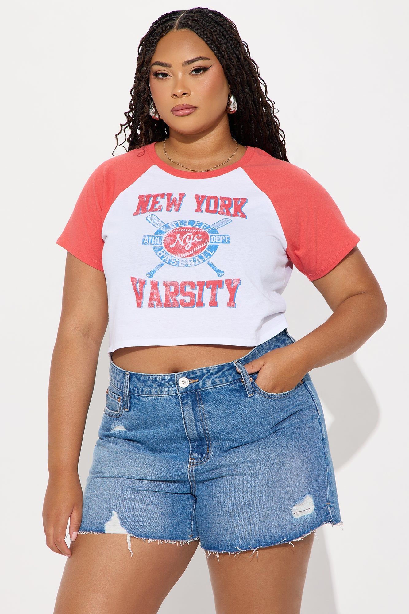 NYC Varsity Raglan Baby Tee - Red/combo