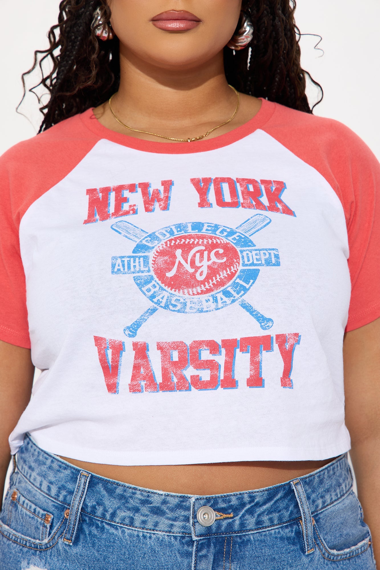 NYC Varsity Raglan Baby Tee - Red/combo