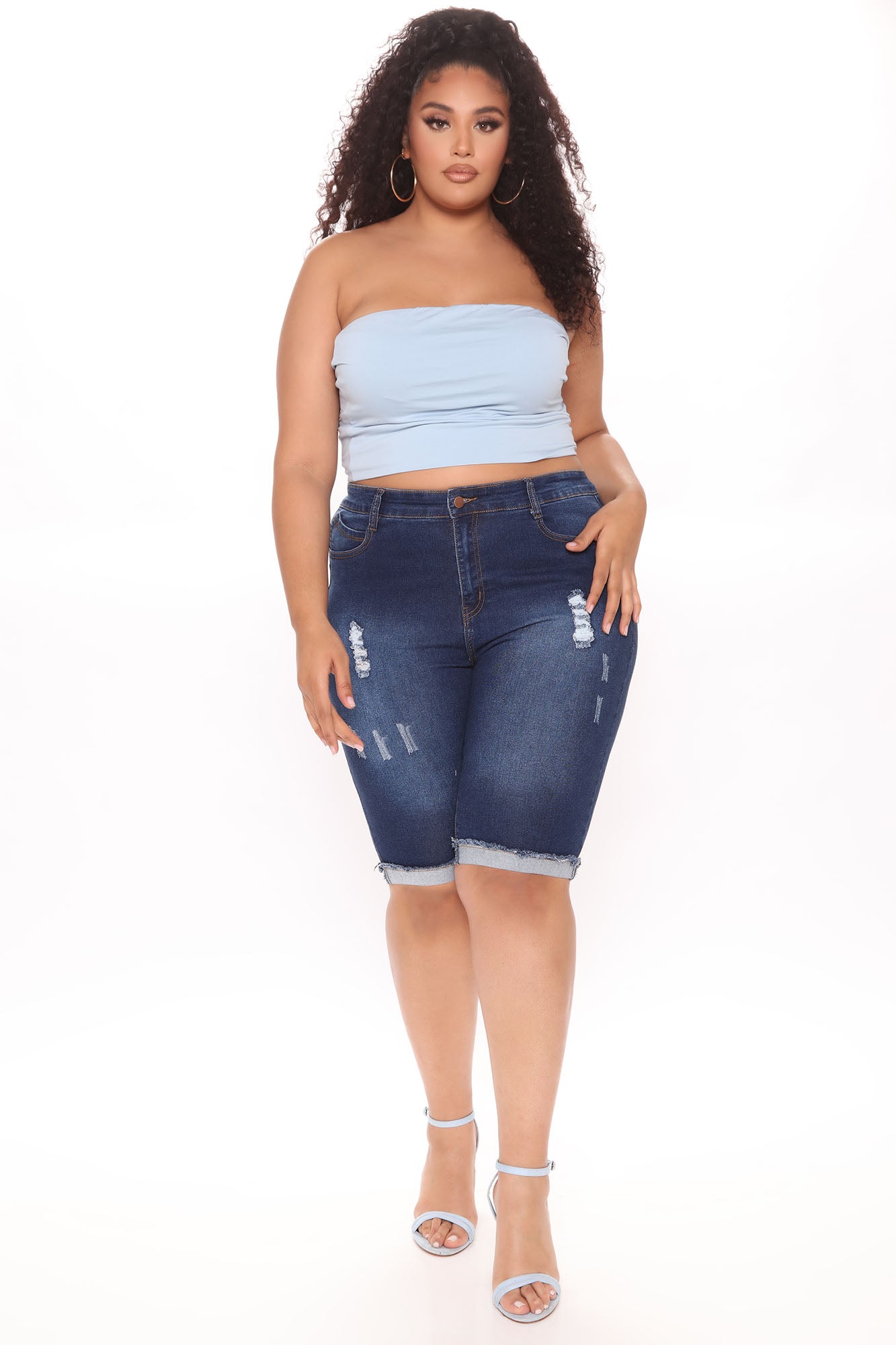 Hold Me Closer Booty Lifting Denim Bermudas - Dark Wash
