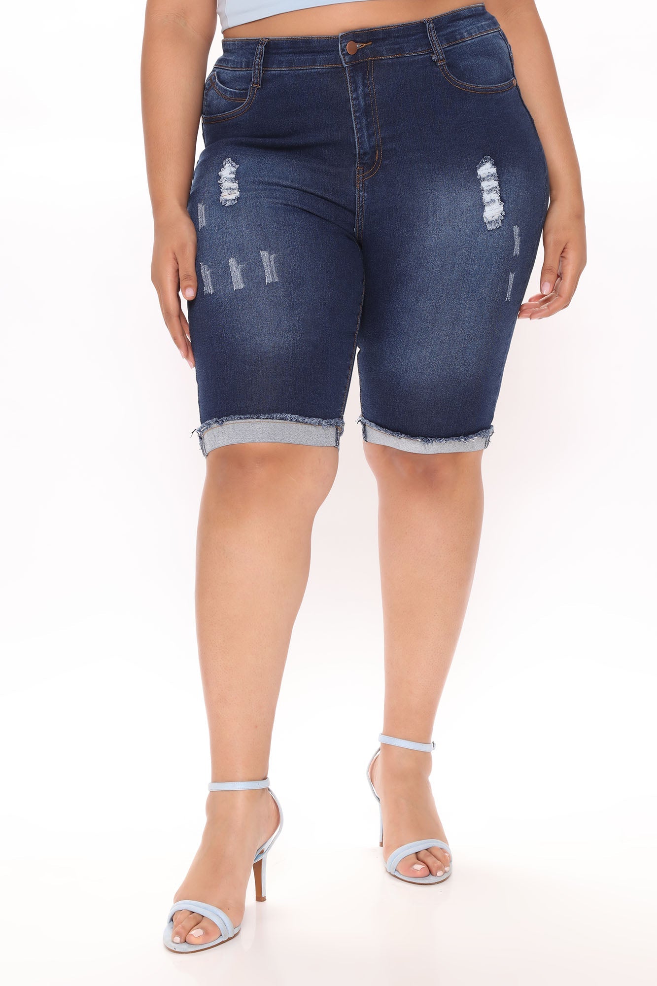 Hold Me Closer Booty Lifting Denim Bermudas - Dark Wash
