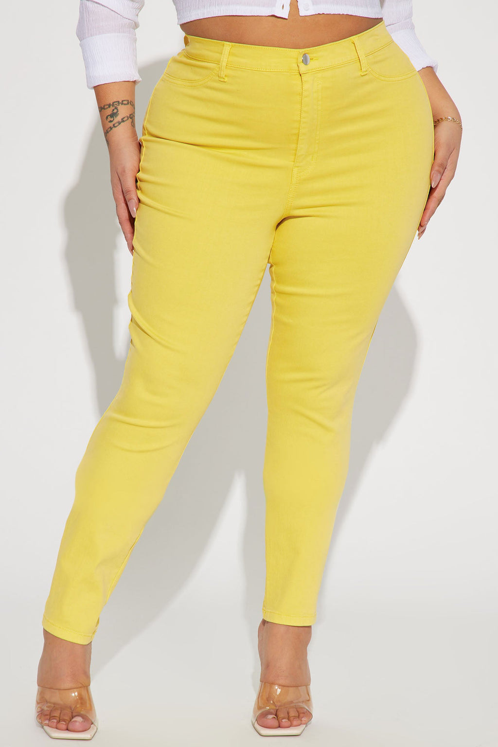 Classic Color High Waist Skinny Jeans - Yellow