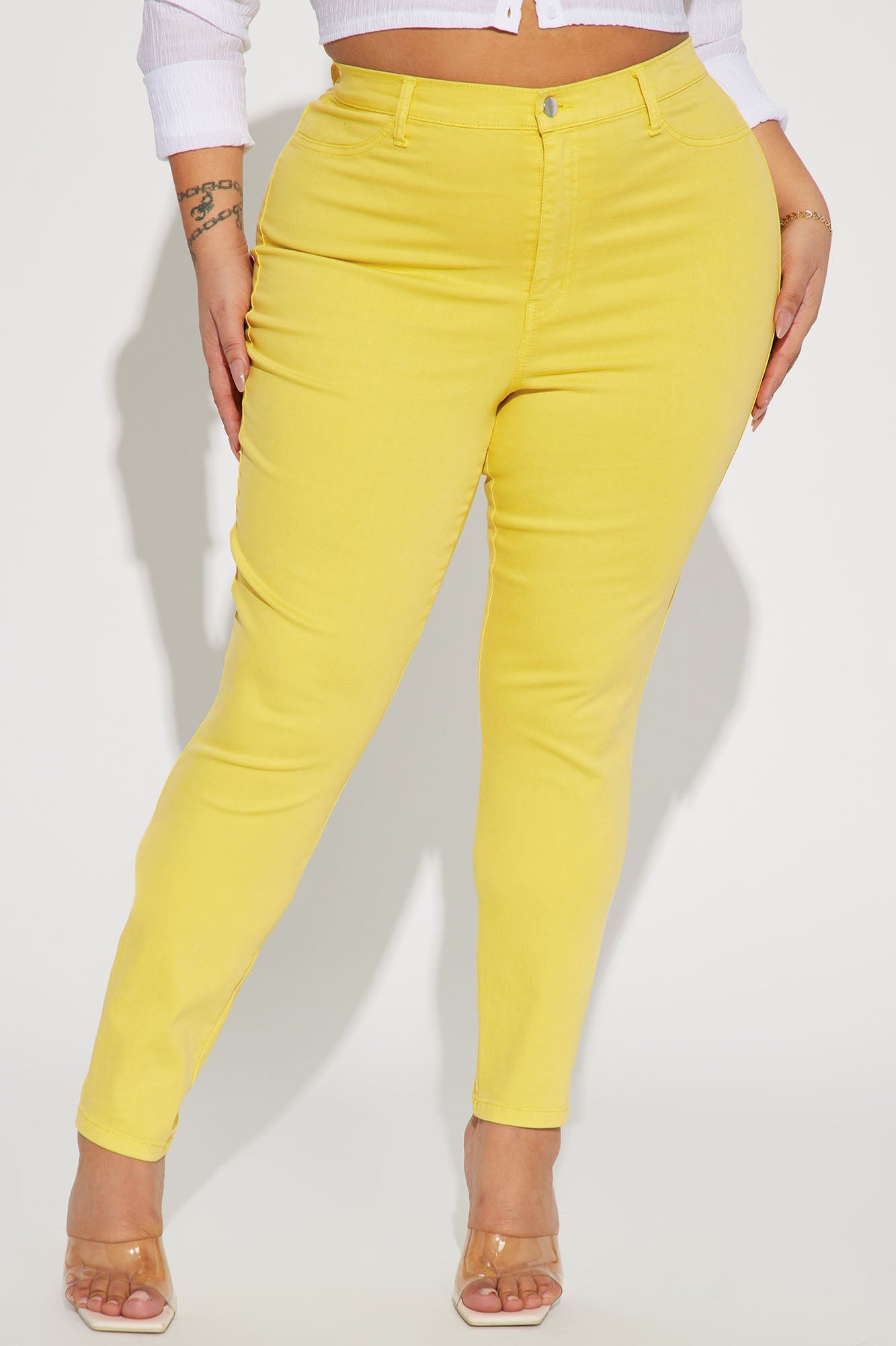 Classic Color High Waist Skinny Jeans - Yellow