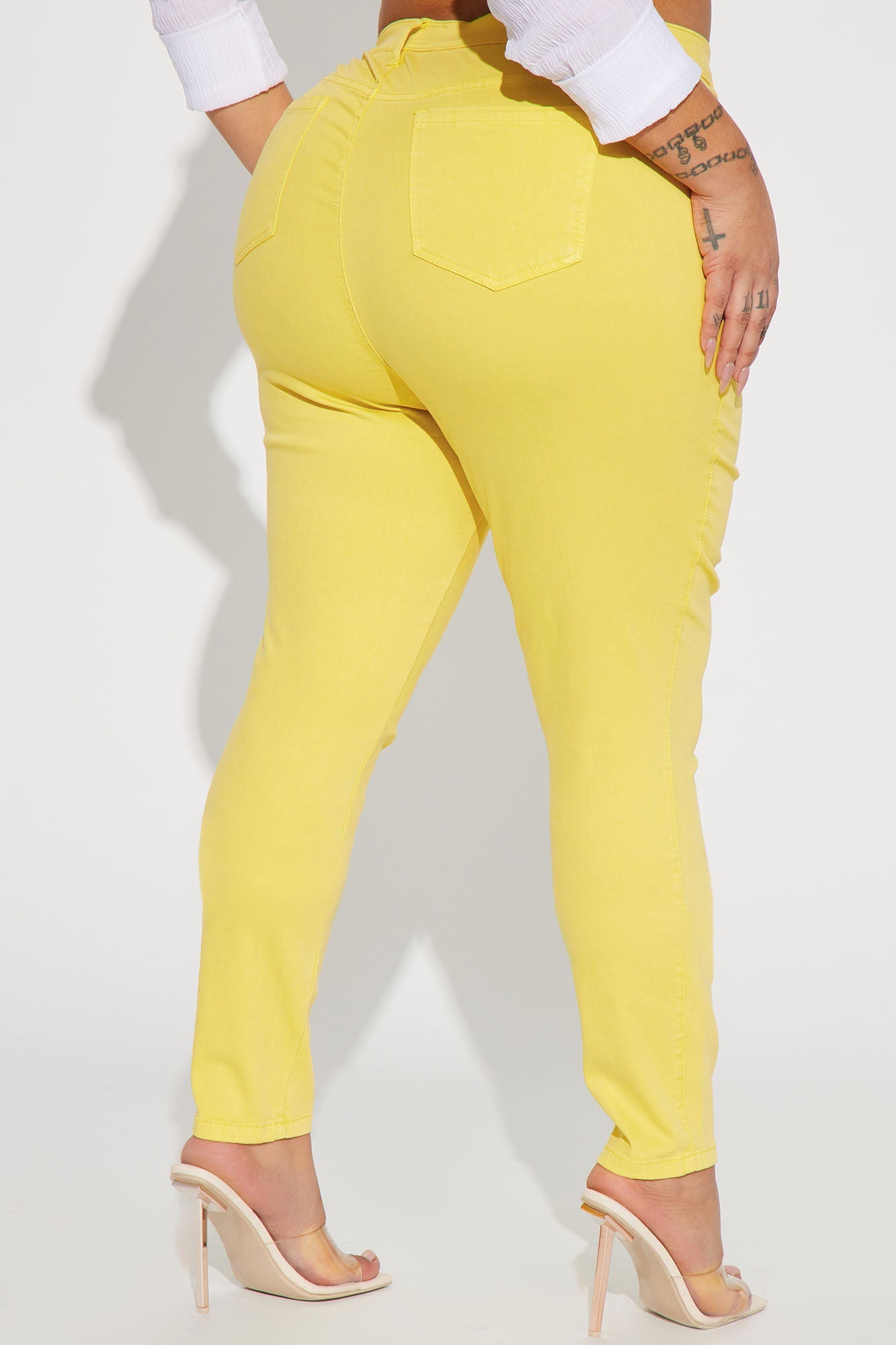 Classic Color High Waist Skinny Jeans - Yellow