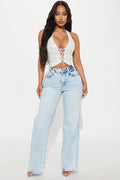 All That Shines Stretch Embellished Straight Leg Jeans - Light Wash