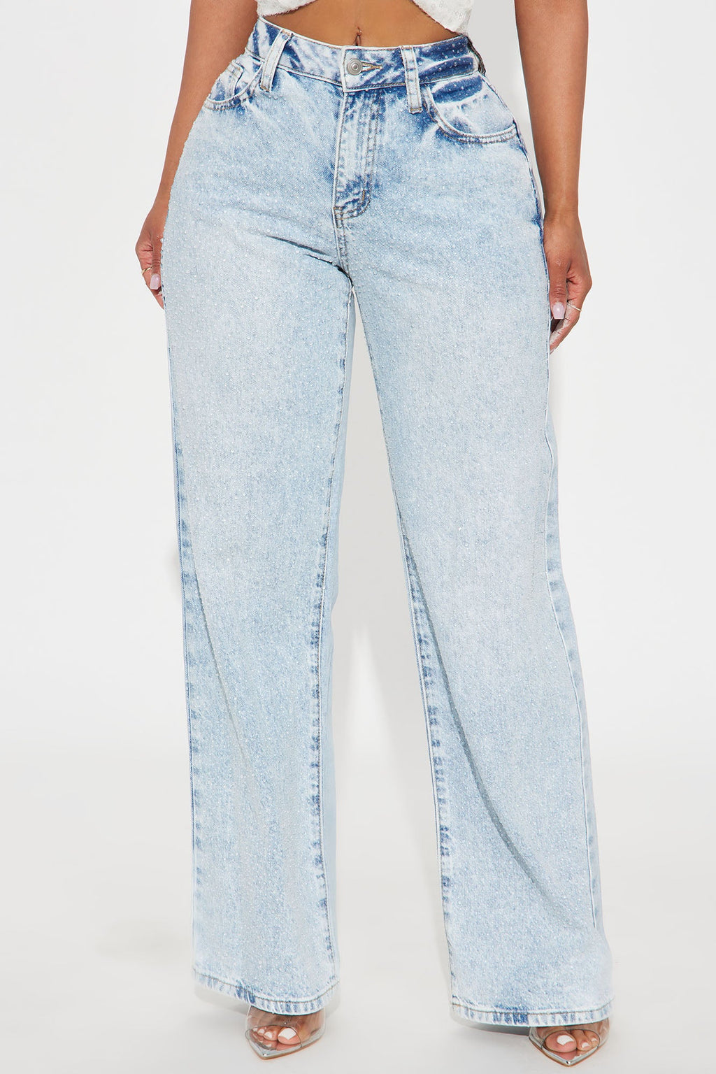 All That Shines Stretch Embellished Straight Leg Jeans - Light Wash