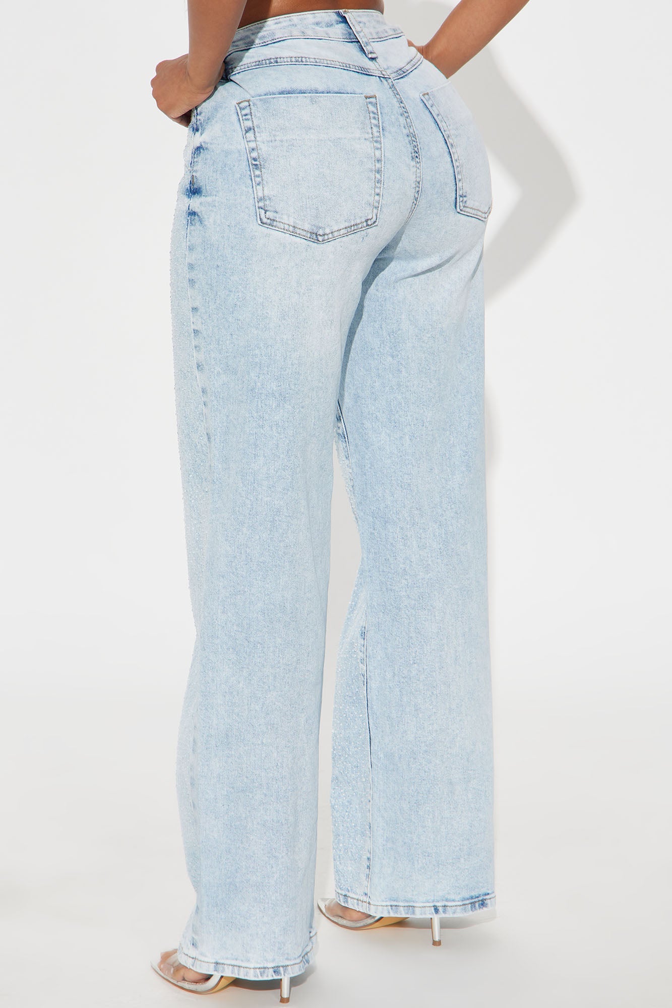 All That Shines Stretch Embellished Straight Leg Jeans - Light Wash
