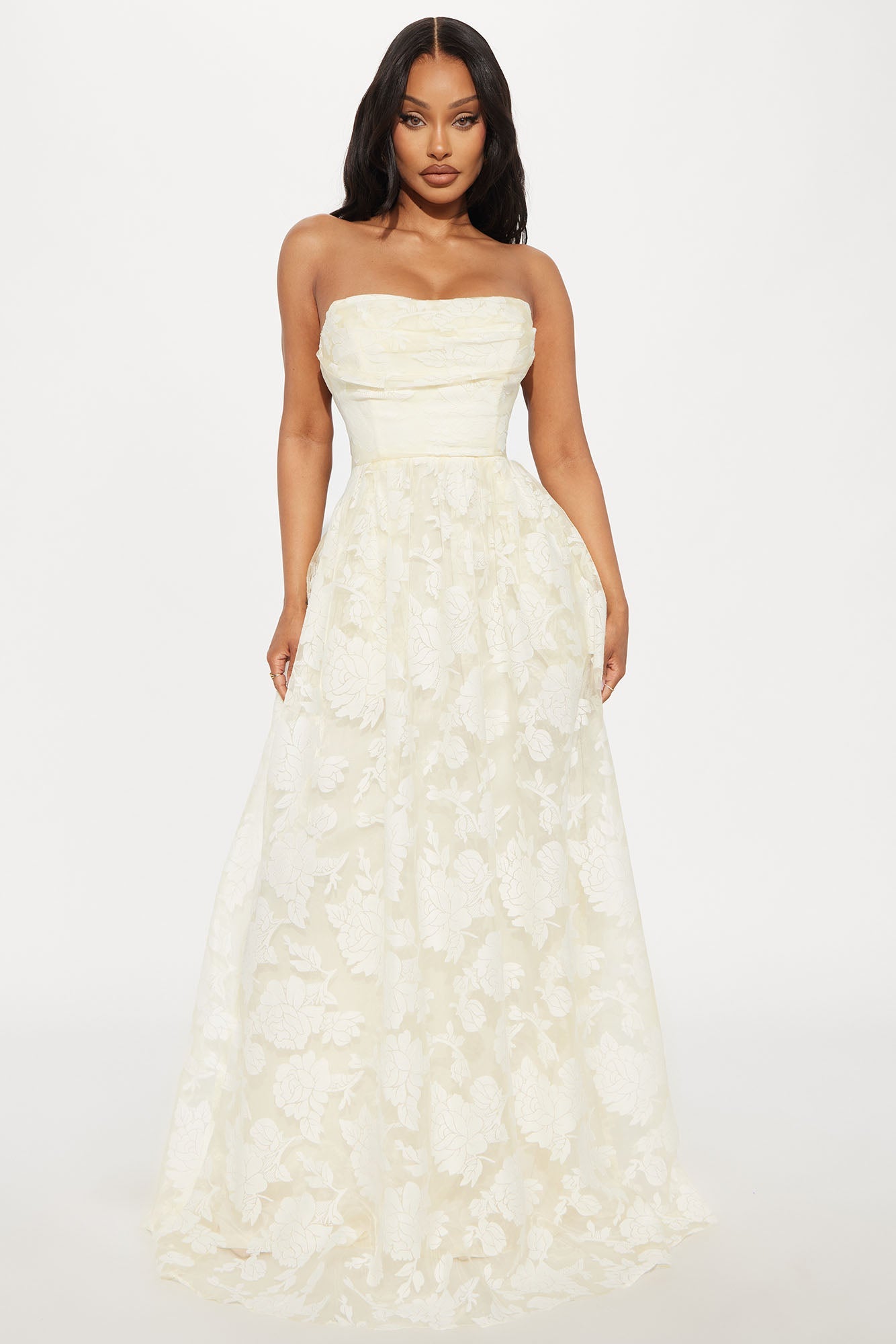 Samantha Floral Tulle Gown - Butter Yellow