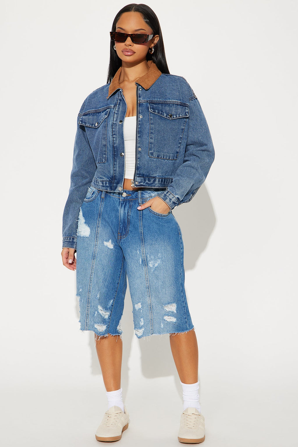 Back In Time Ripped Non Stretch Denim Jorts - Dark Wash