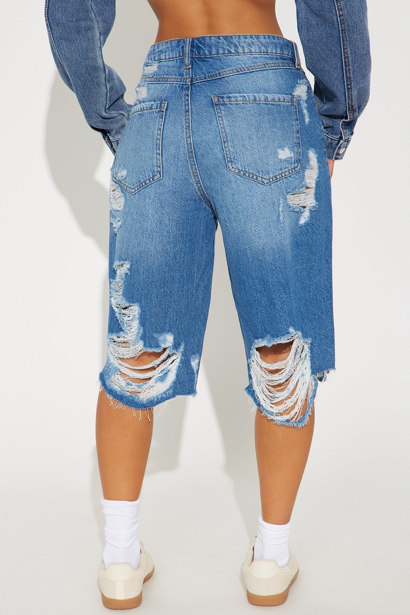 Back In Time Ripped Non Stretch Denim Jorts - Dark Wash