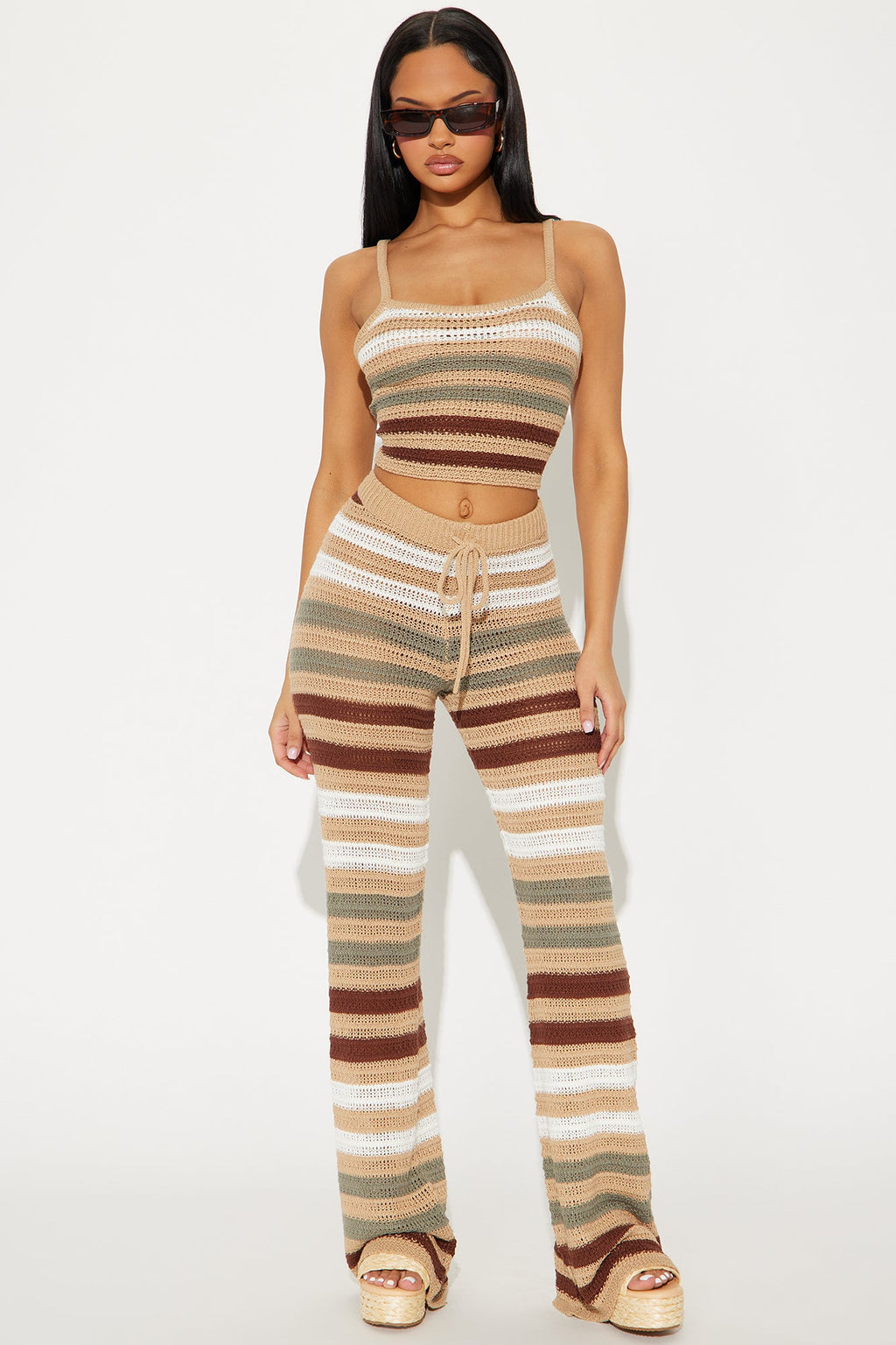 Keila Crochet Pant Set - Taupe/combo