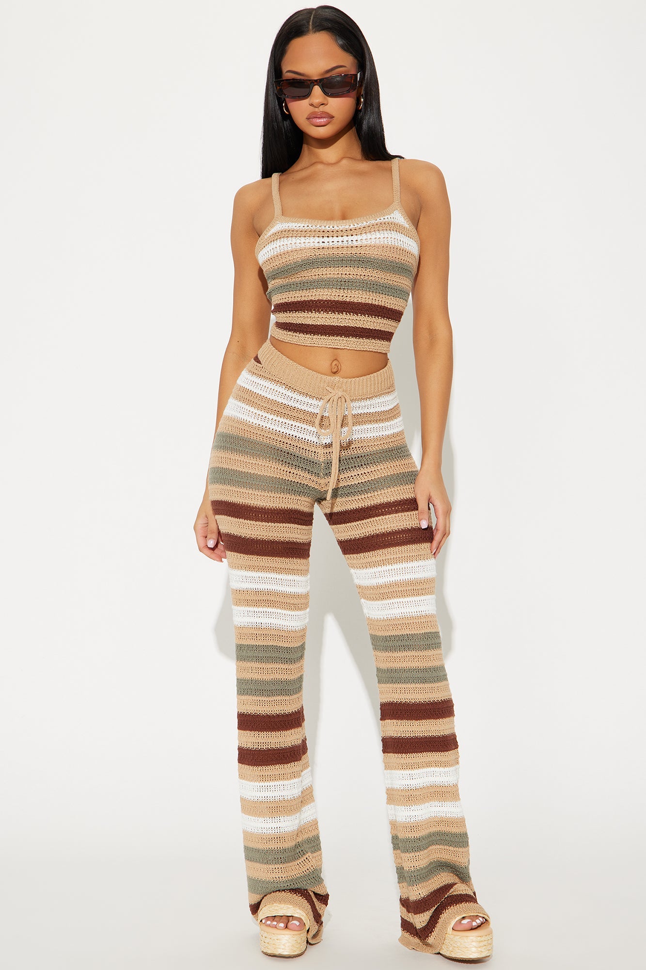 Keila Crochet Pant Set - Taupe/combo