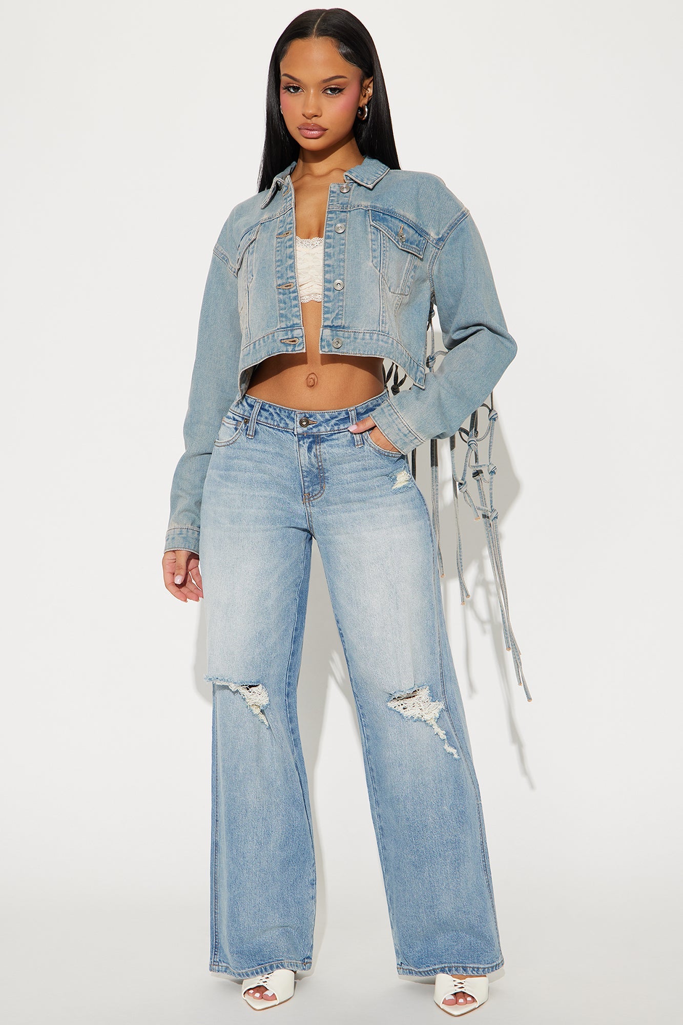 Always So Pressed Stretch Ripped Baggy Jeans - Medium Wash