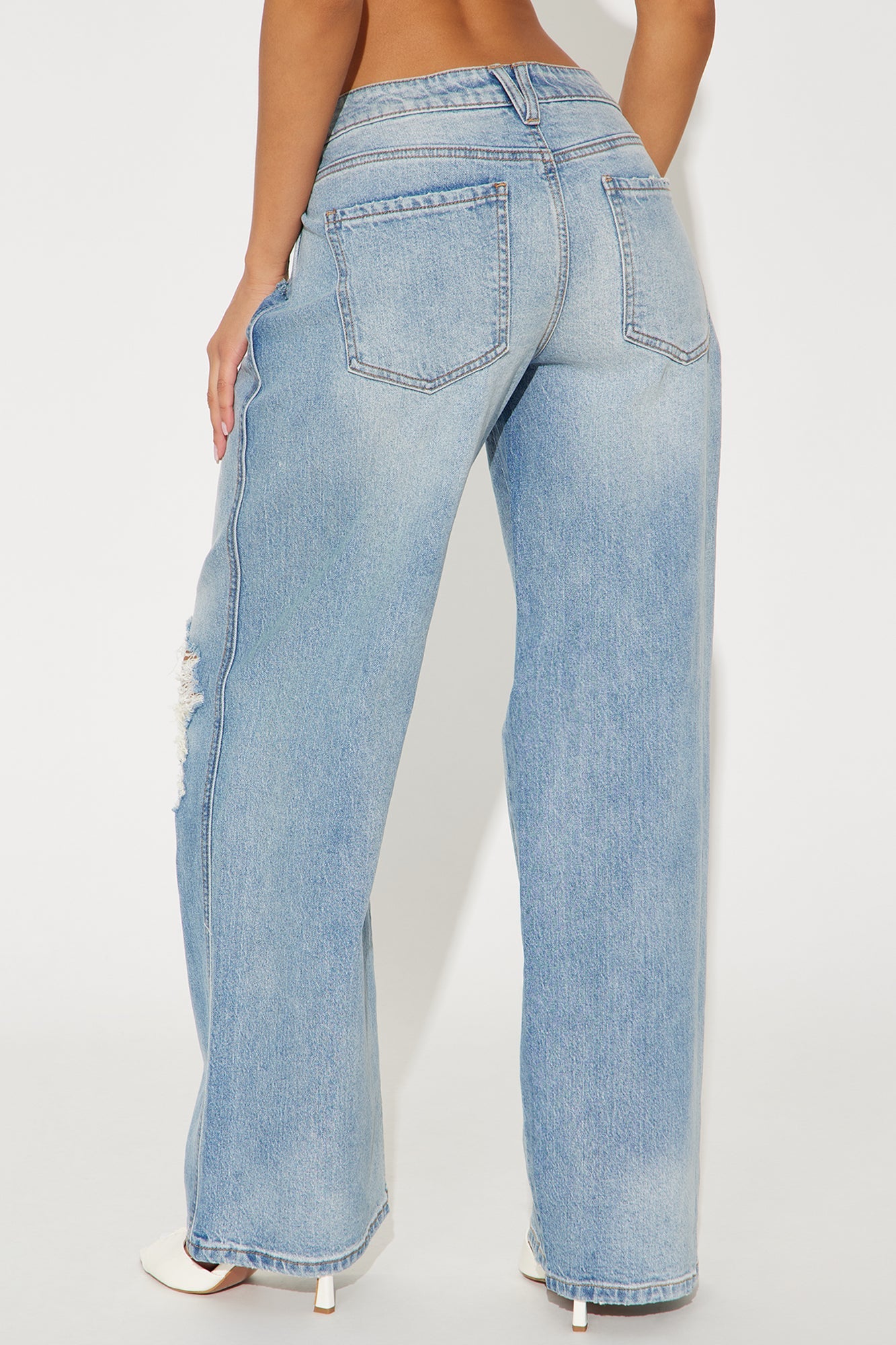 Always So Pressed Stretch Ripped Baggy Jeans - Medium Wash