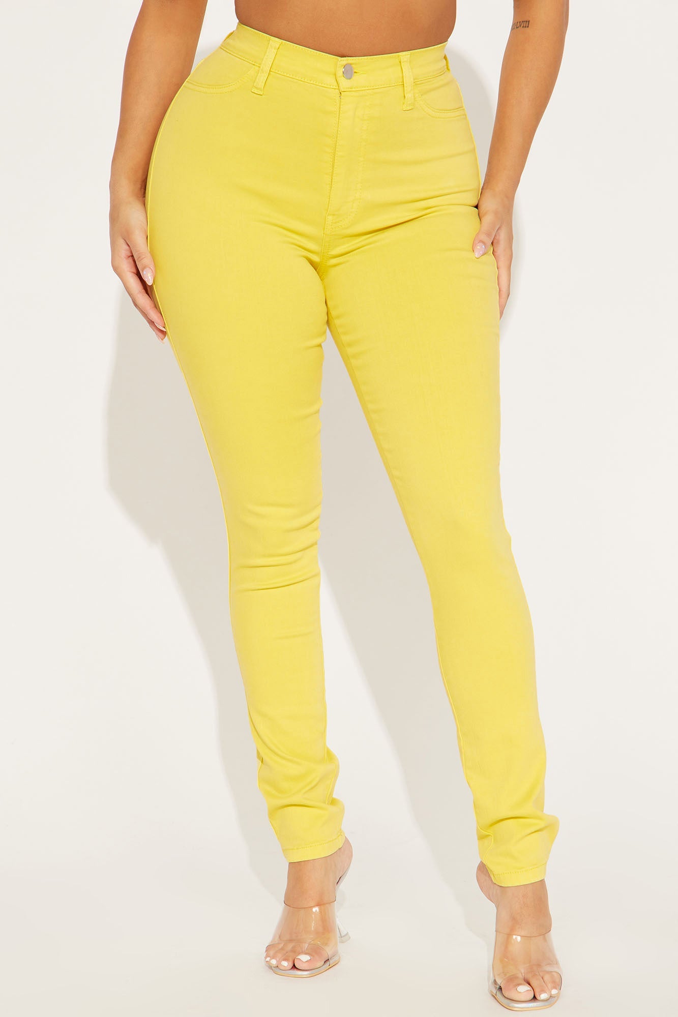 Classic Color High Waist Skinny Jeans - Yellow