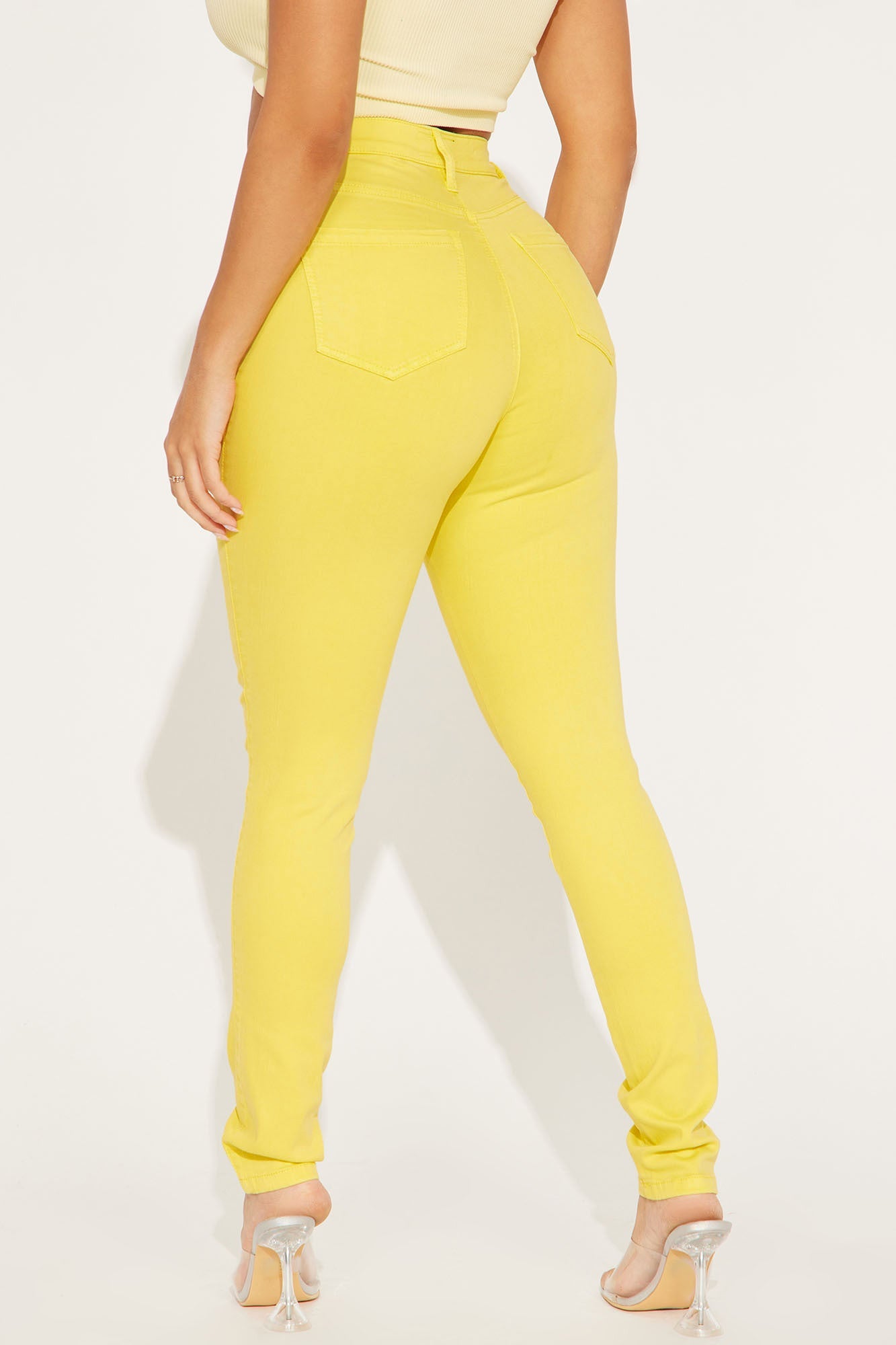 Classic Color High Waist Skinny Jeans - Yellow