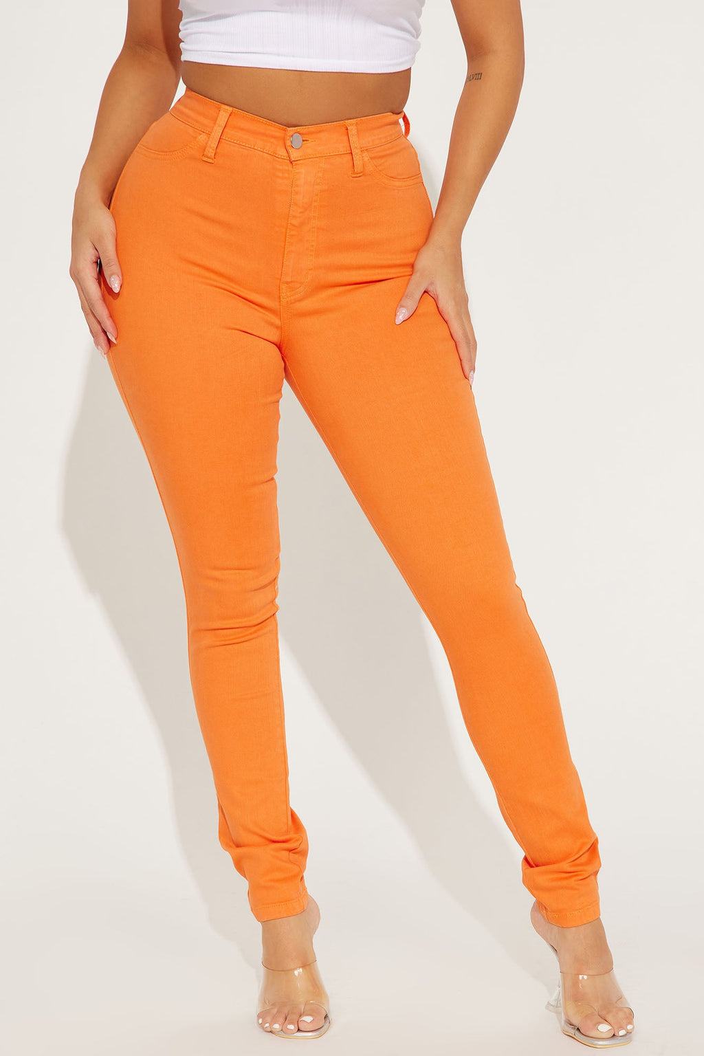 Classic Color High Waist Skinny Jeans - Orange