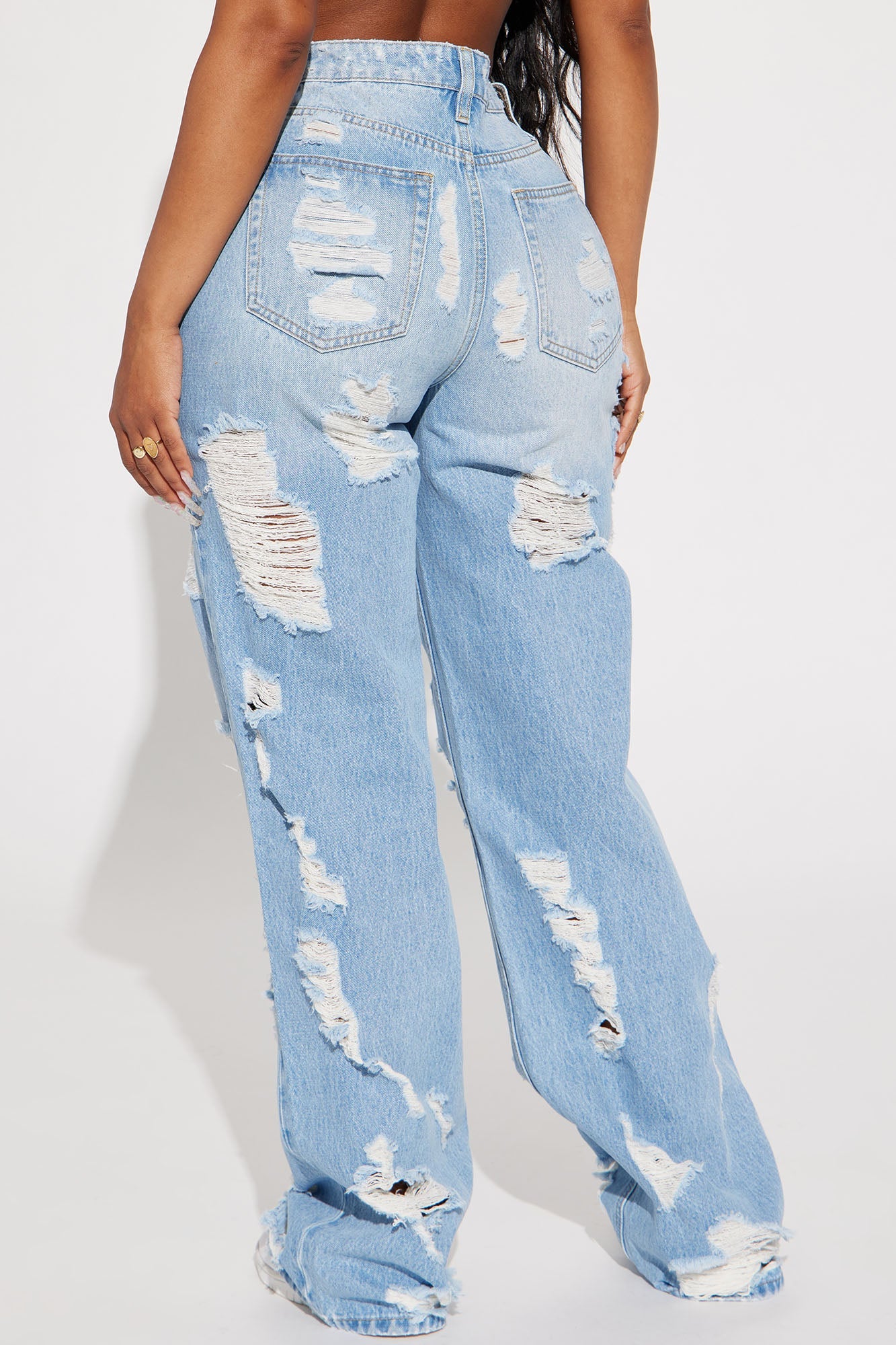 Summer Fling Destroyed Foldover Baggy Jean - Light Wash