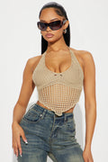 Beach Babe Crochet Halter Top - Tan