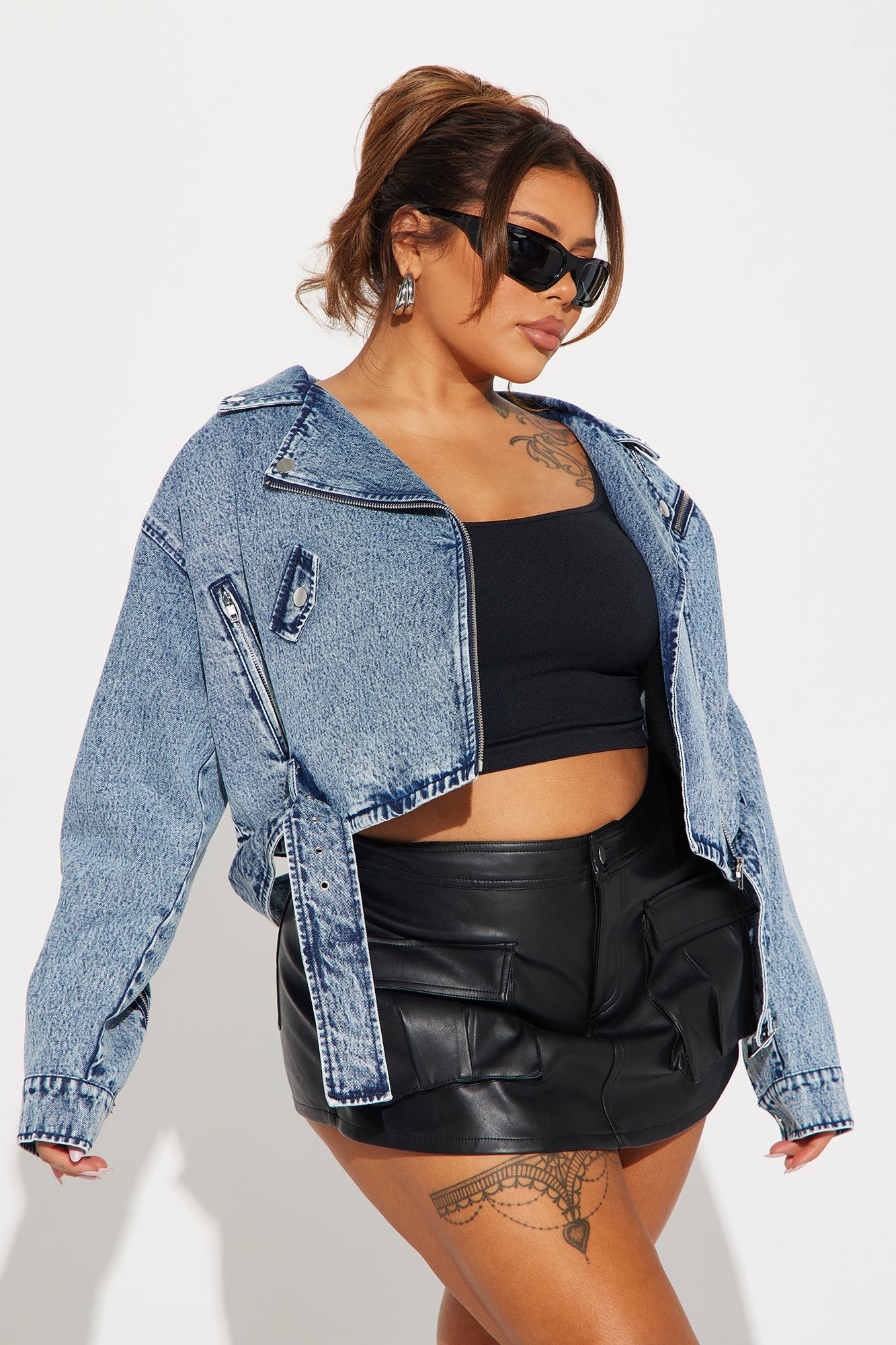 Making Appearances Acid Wash Denim Moto Jacket - Medium Wash