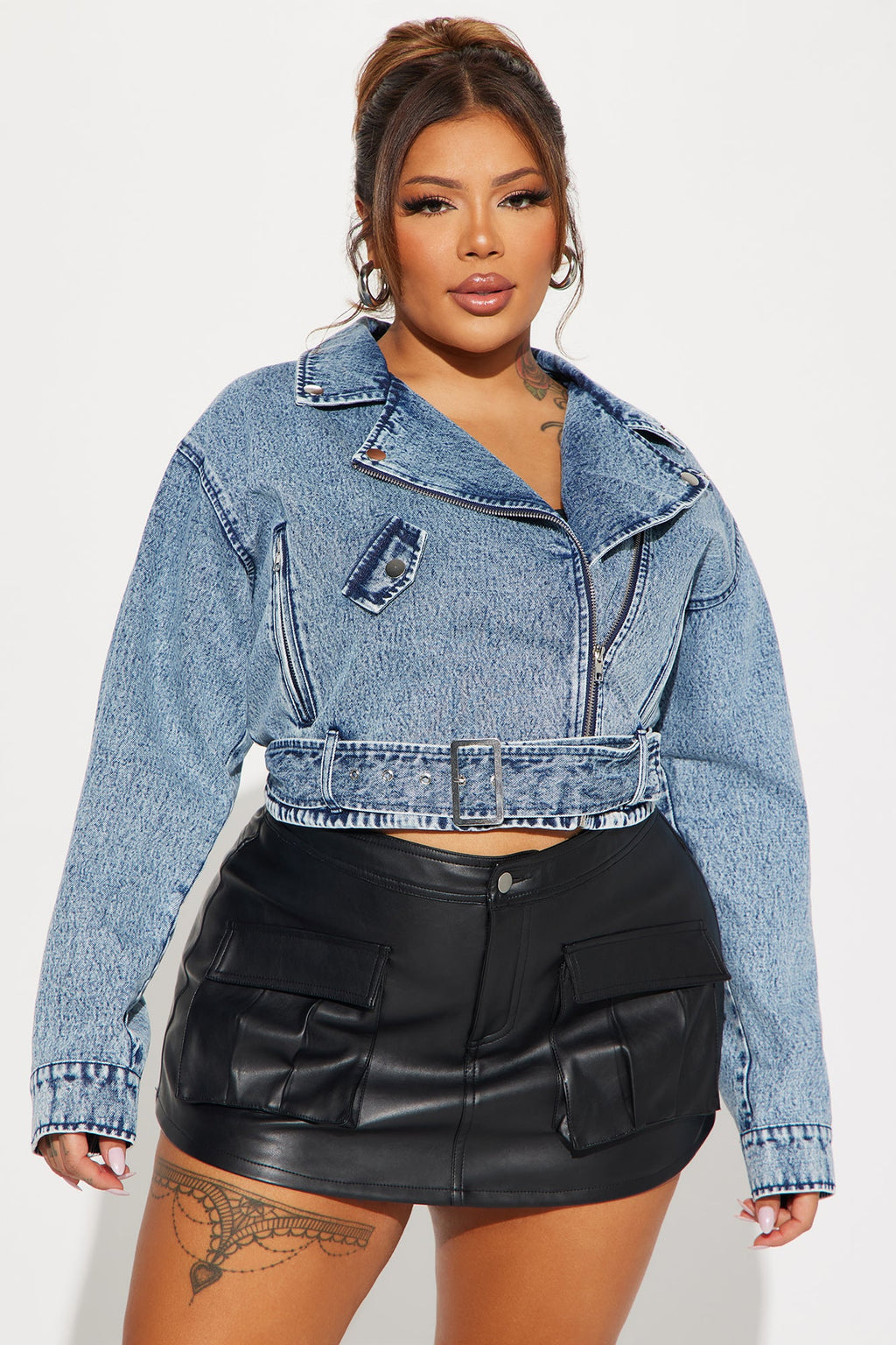 Making Appearances Acid Wash Denim Moto Jacket - Medium Wash