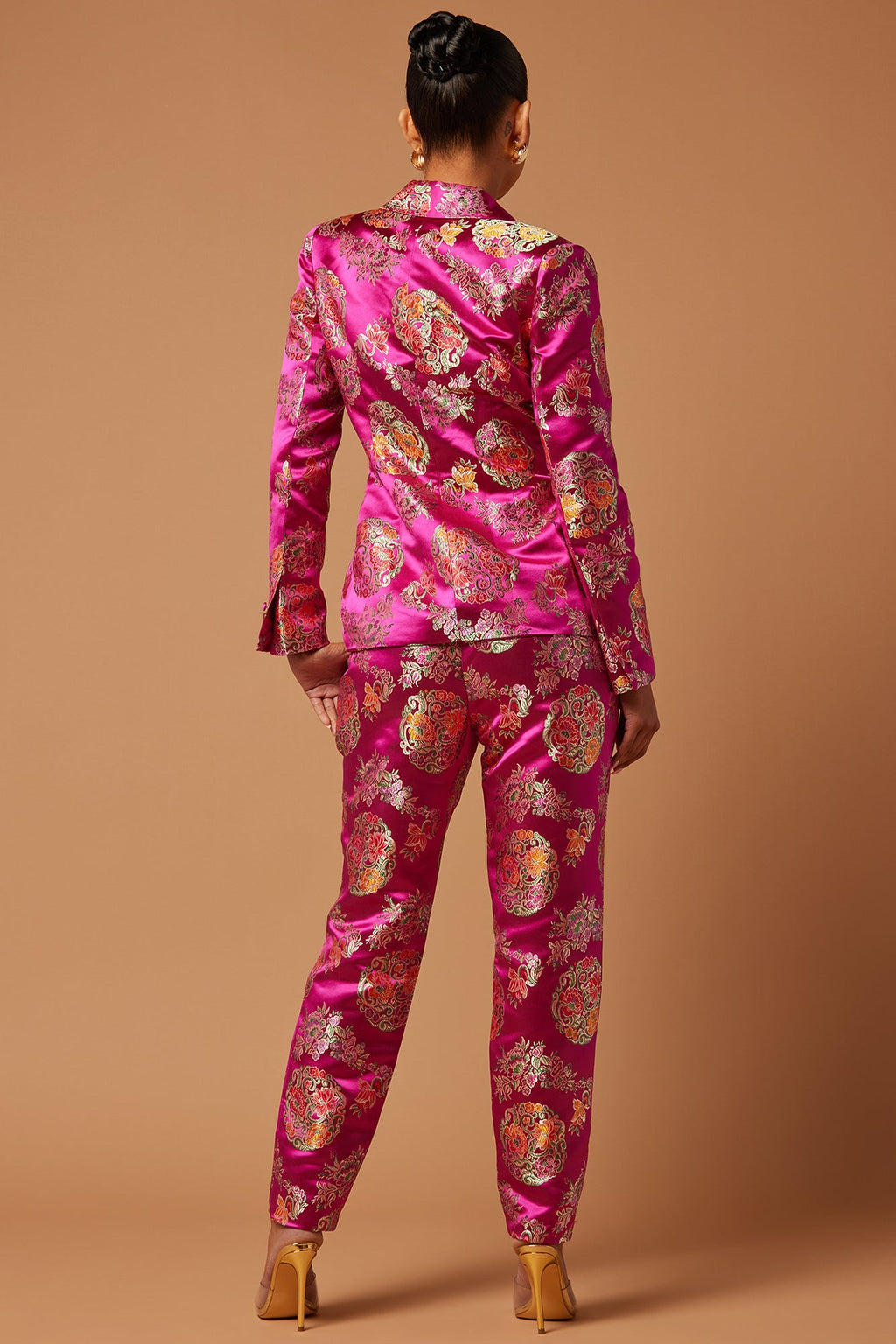 Margo Satin Embroidered Blazer Suit Set - Fuchsia