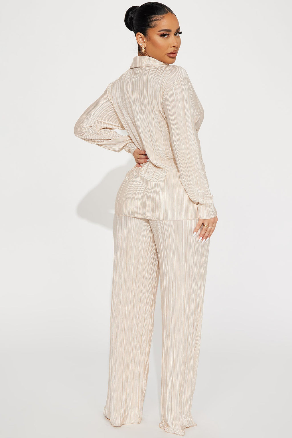 If It Plisse You Pant Set - Champagne