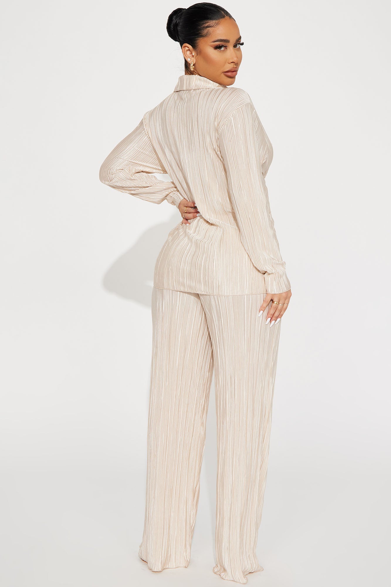 If It Plisse You Pant Set - Champagne