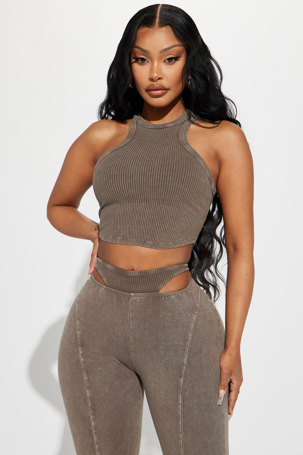 Pixie Mineral Wash Pant Set - Brown