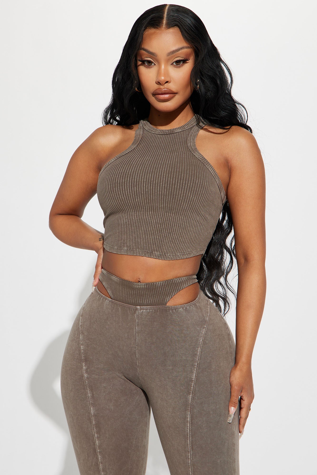 Pixie Mineral Wash Pant Set - Brown