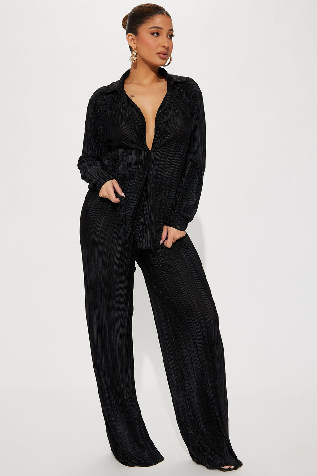 If It Plisse You Pant Set - Black