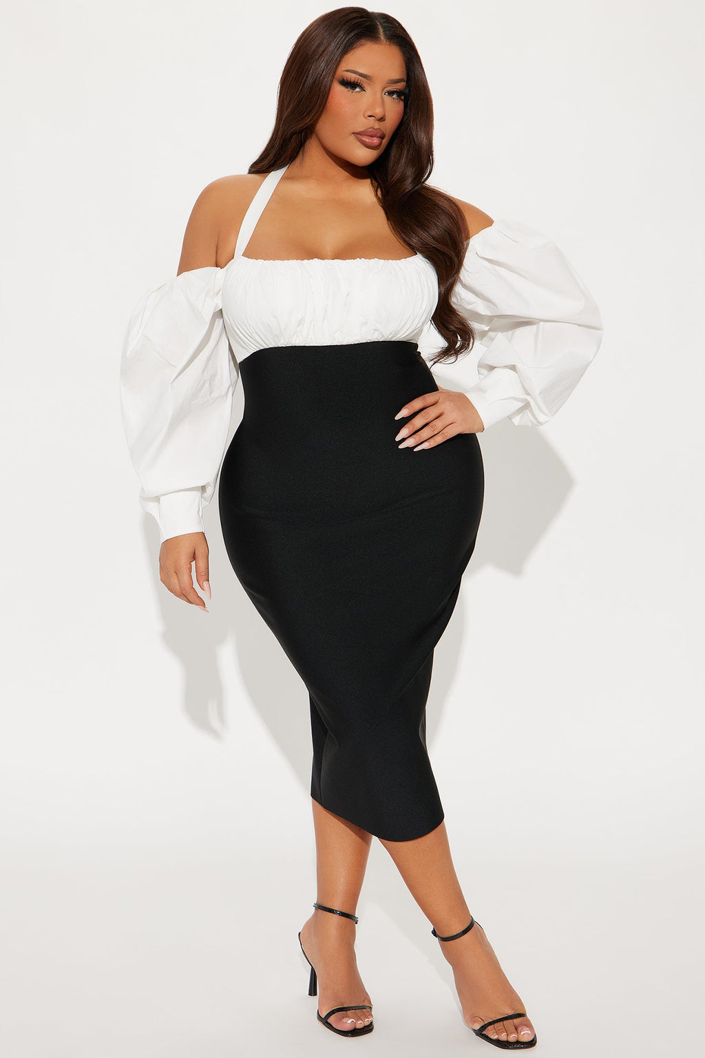 Office Perks Bandage Midi Dress - Black/White