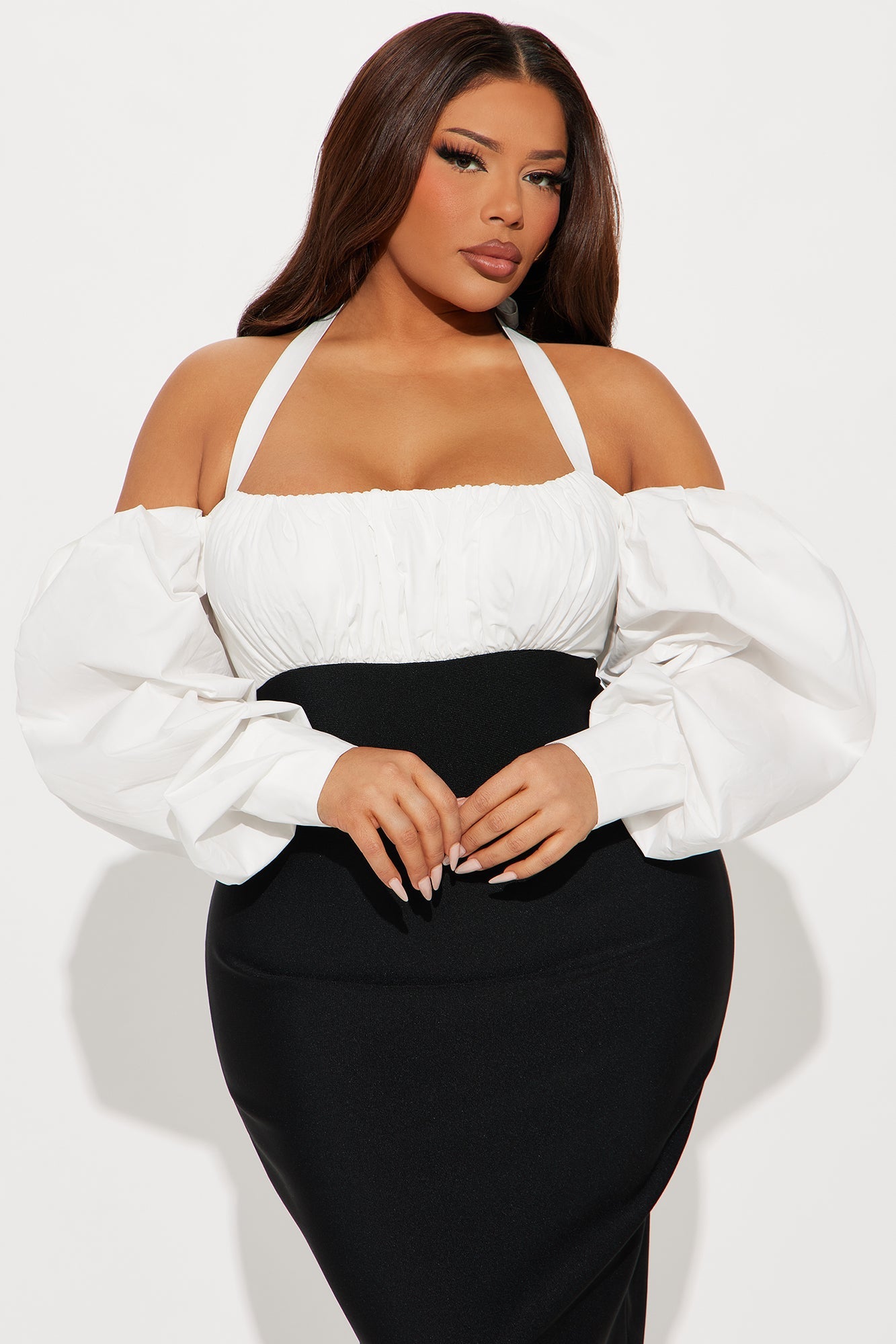 Office Perks Bandage Midi Dress - Black/White