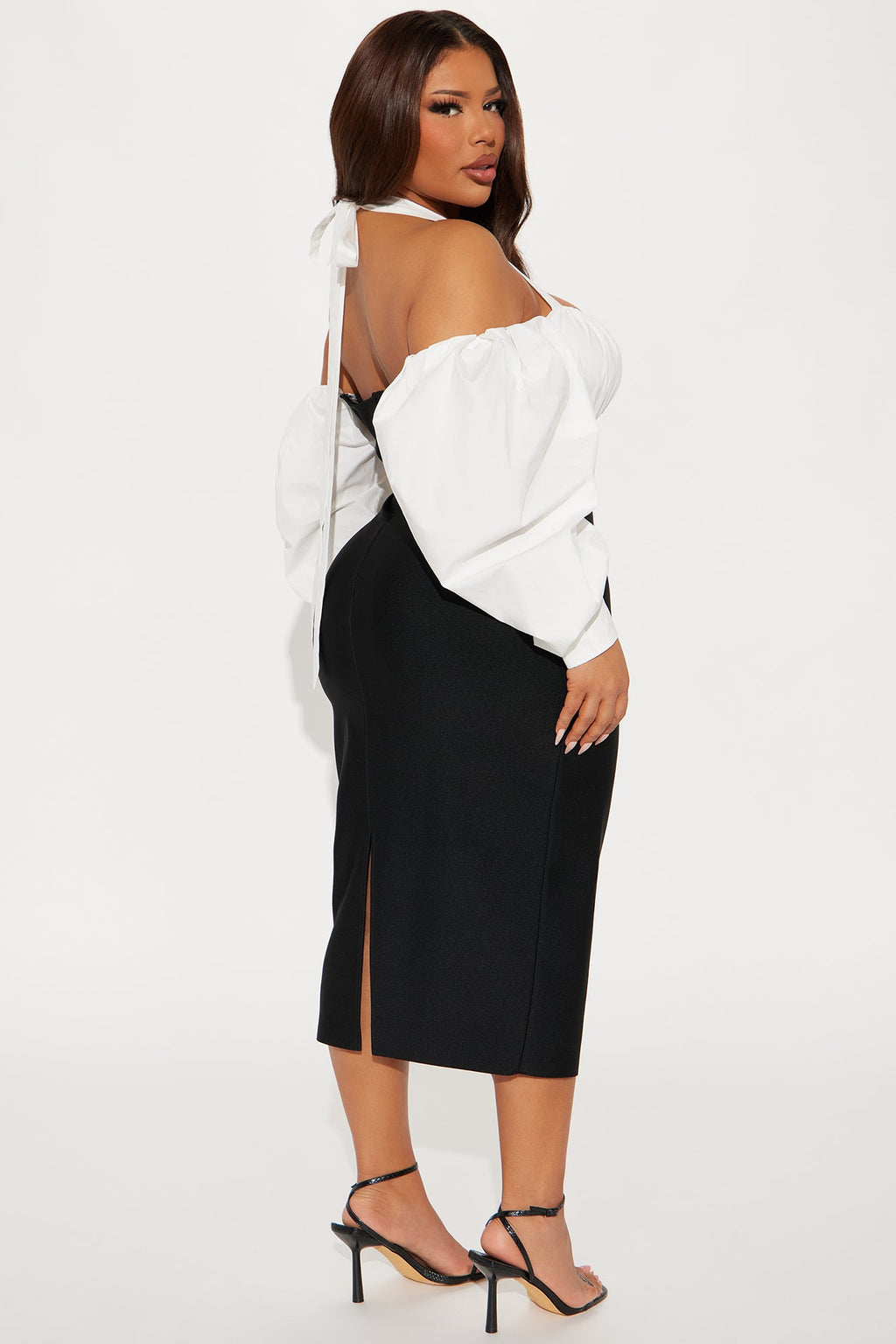 Office Perks Bandage Midi Dress - Black/White