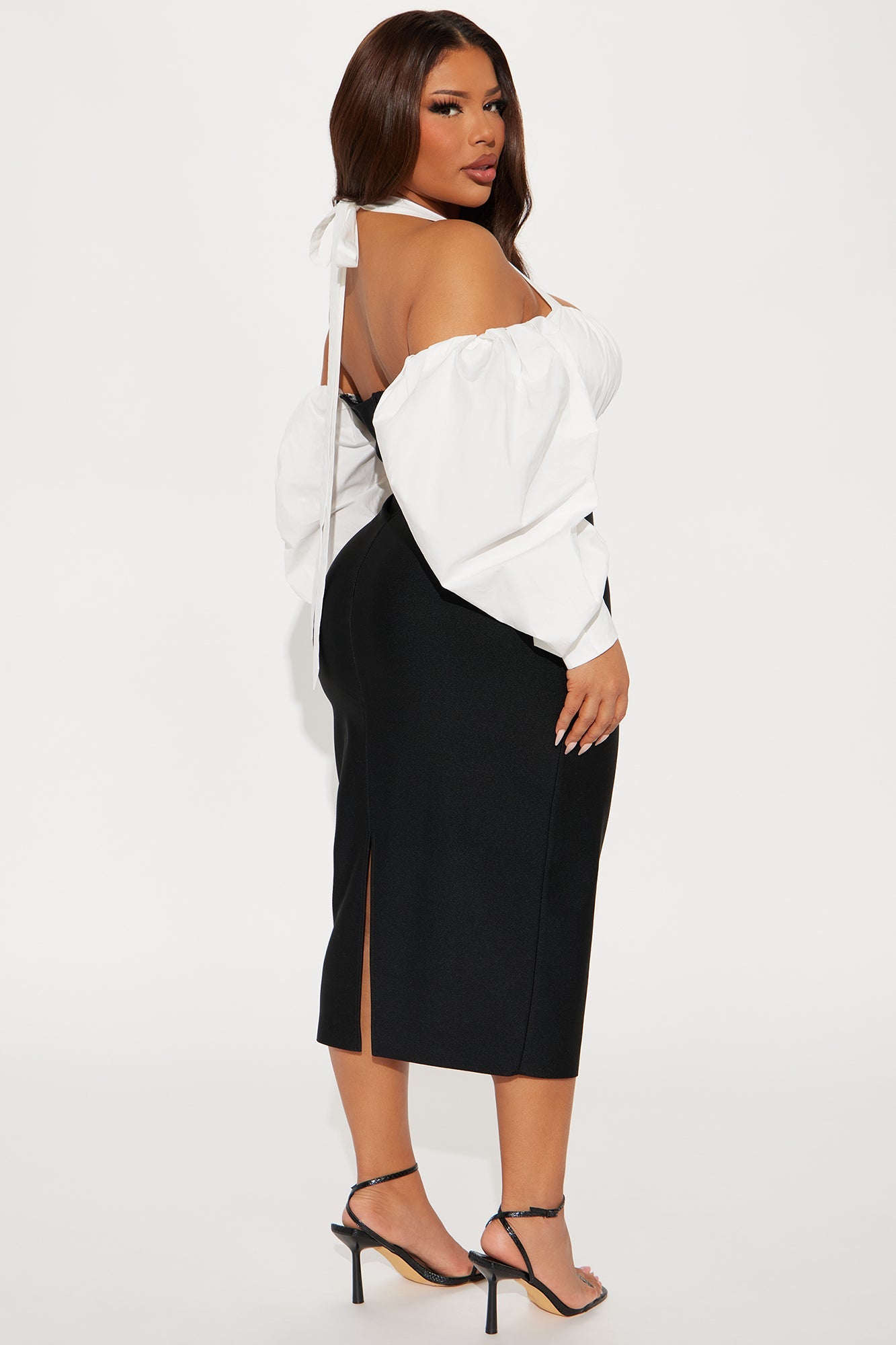 Office Perks Bandage Midi Dress - Black/White