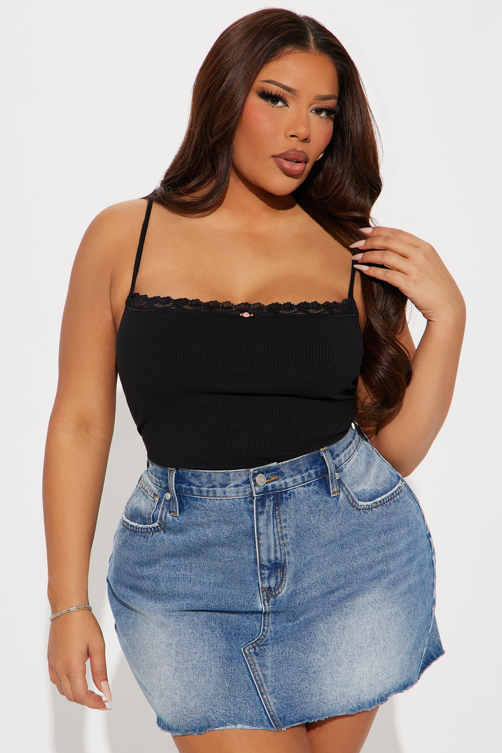 Celeste Lace Trim Cami - Black