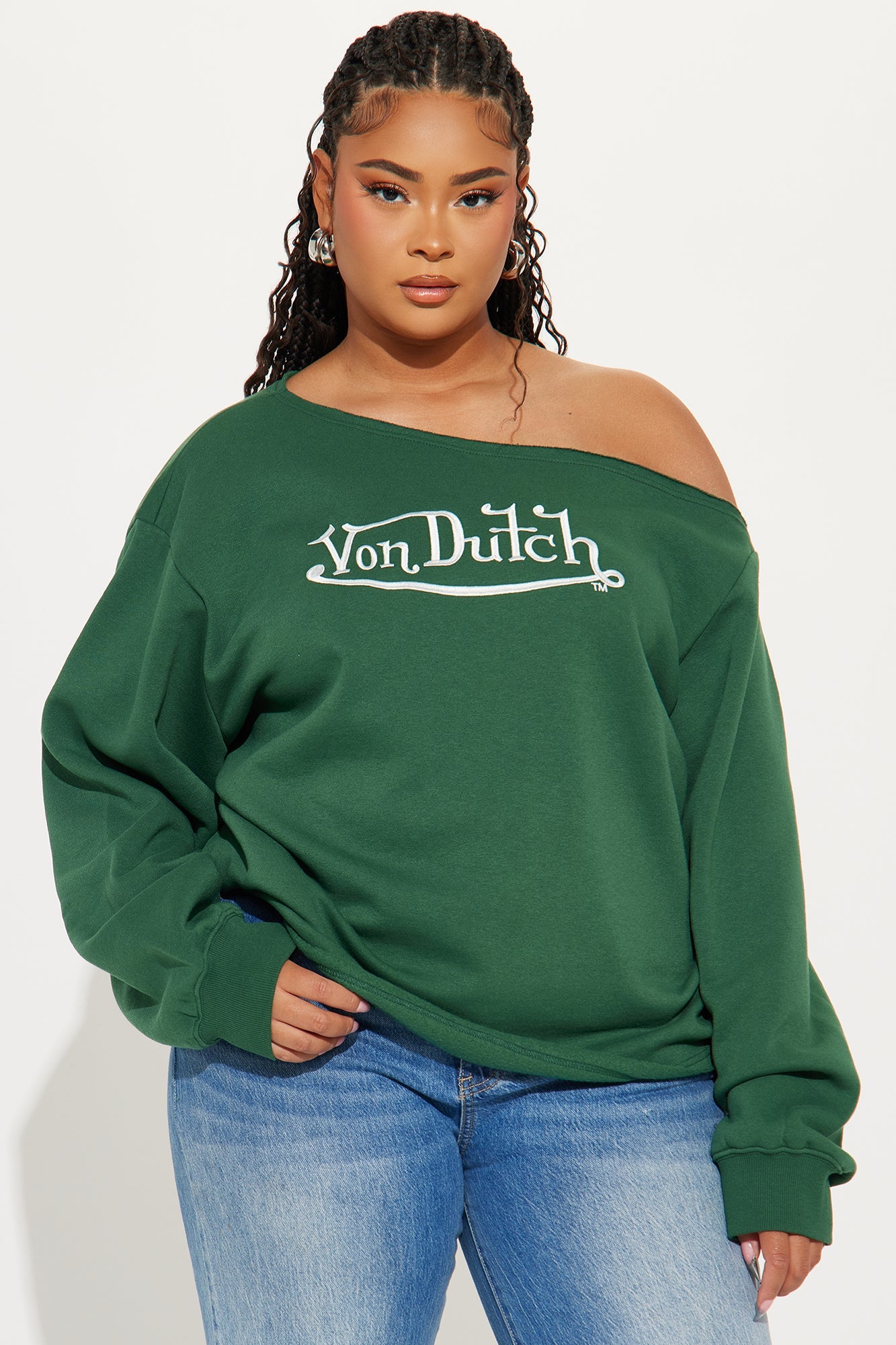 Von Dutch Princess Off Shoulder Sweatshirt - Hunter Green