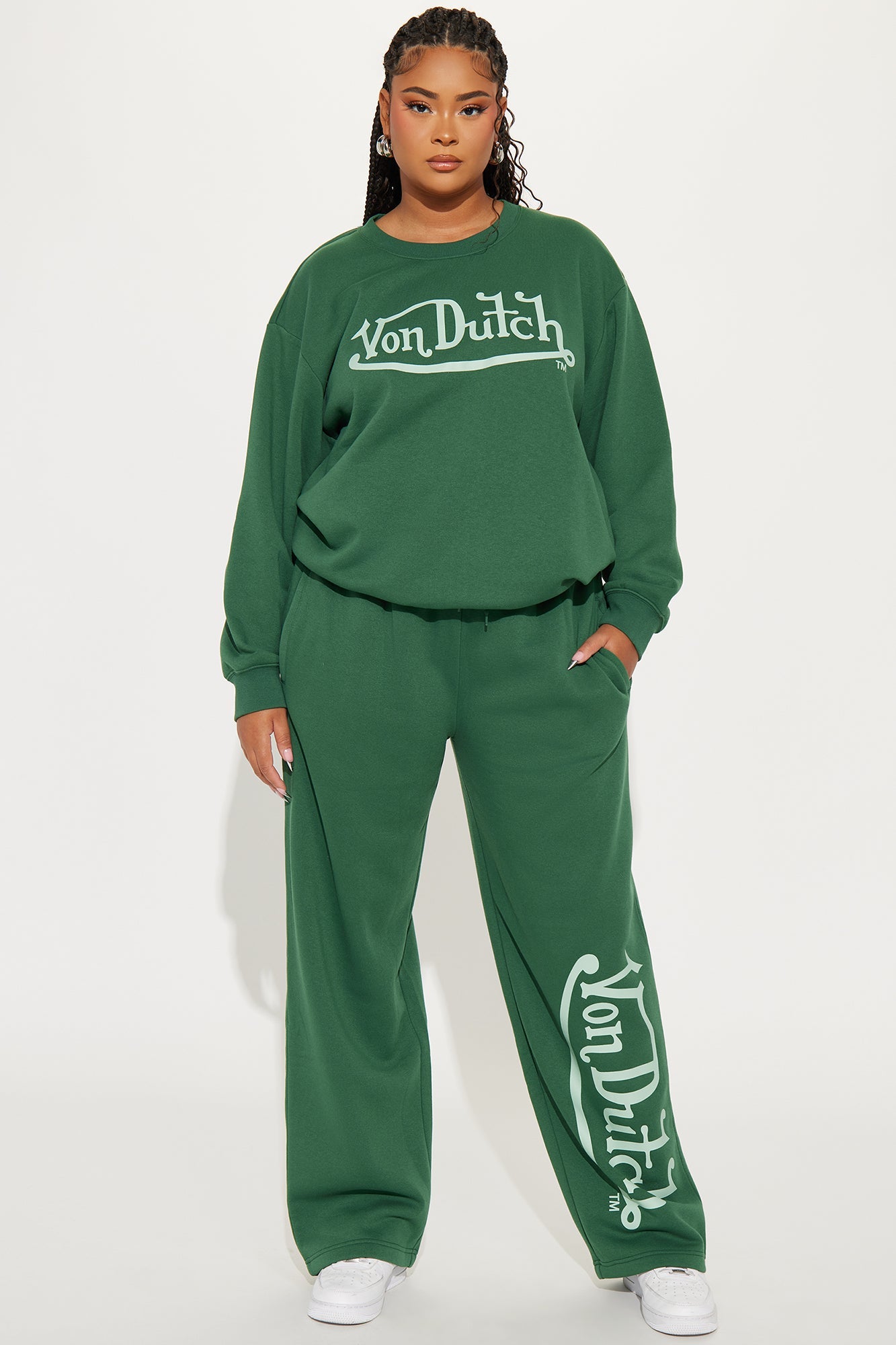 Von Dutch Distressed Wide Leg Pant - Hunter Green