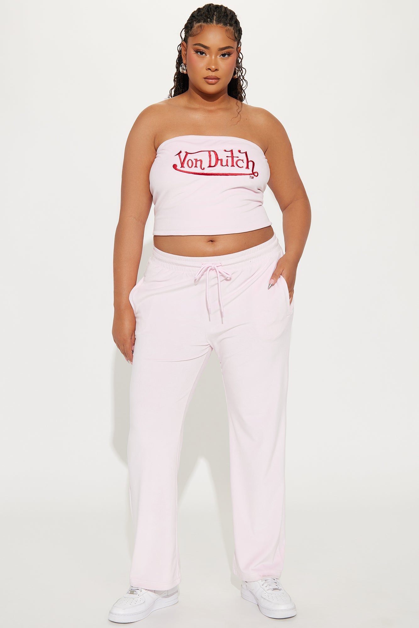Von Dutch Velour Tube Top - Light Pink