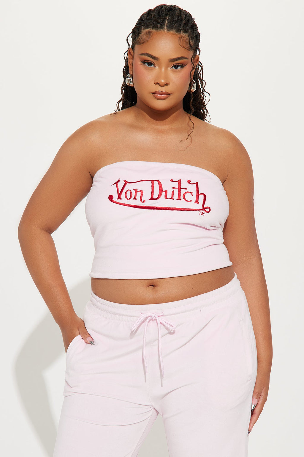 Von Dutch Velour Tube Top - Light Pink