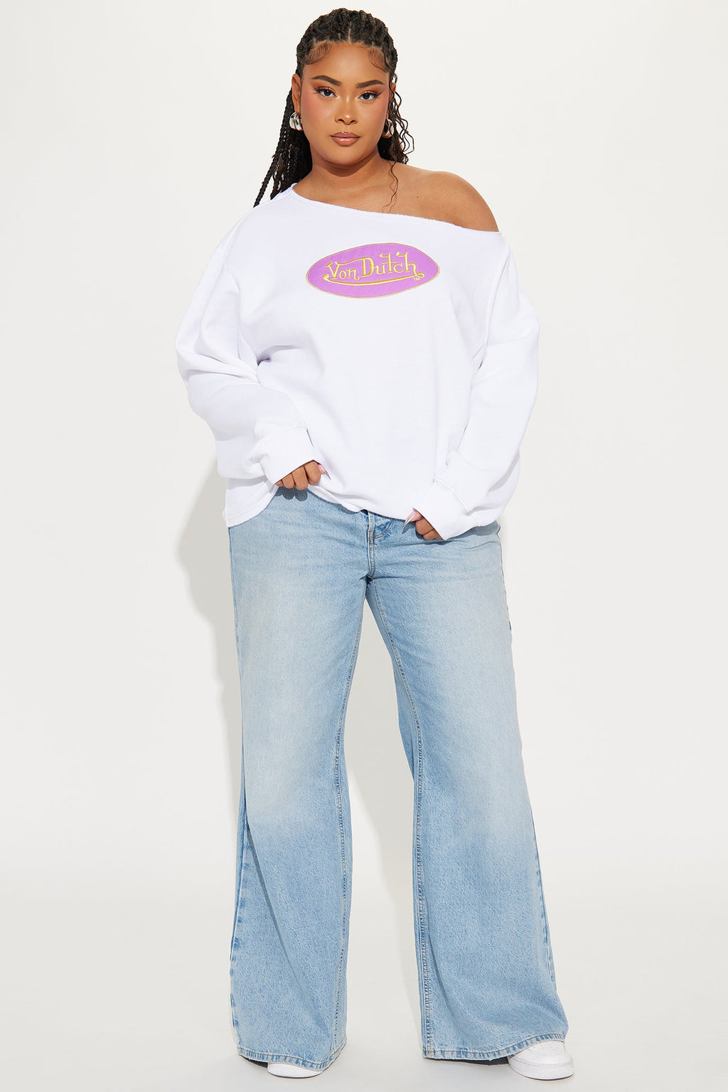 Von Dutch Off Shoulder Sweatshirt - White/combo