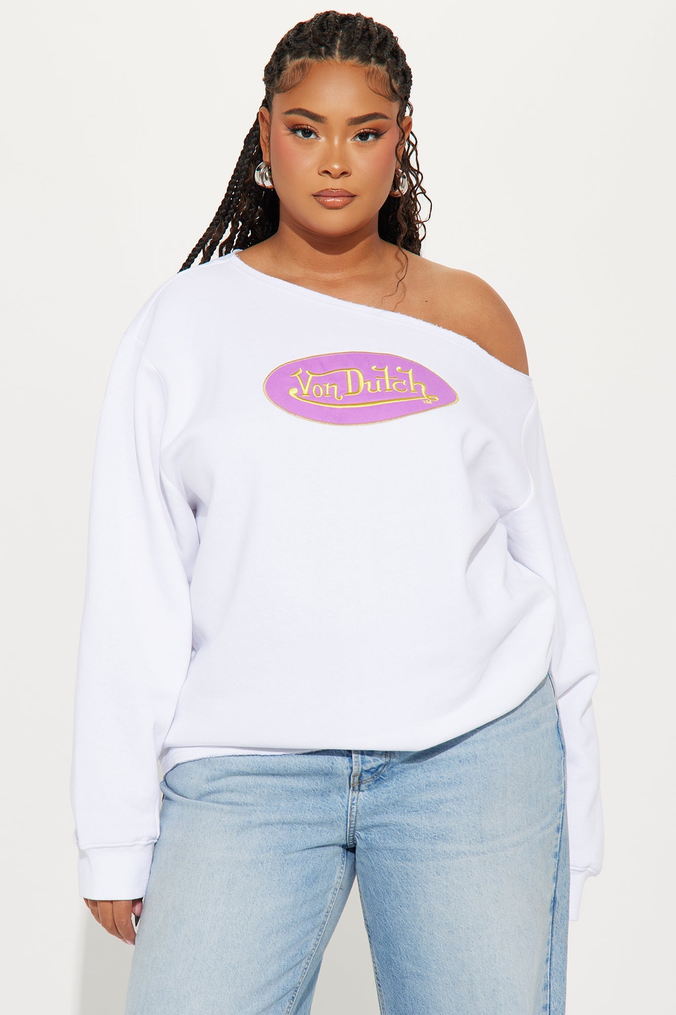Von Dutch Off Shoulder Sweatshirt - White/combo