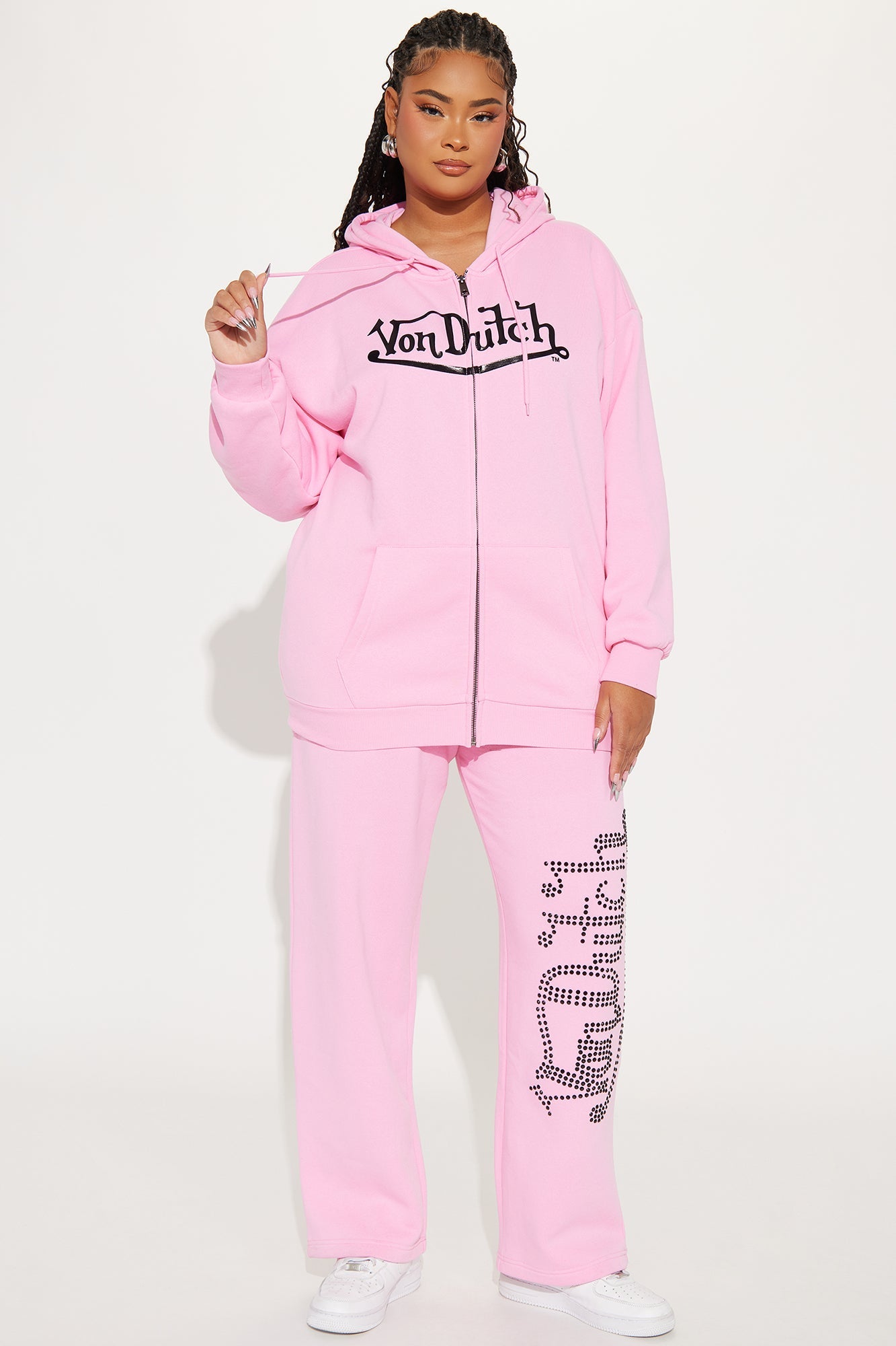 Von Dutch Classic Zip Front Hoodie - Pink
