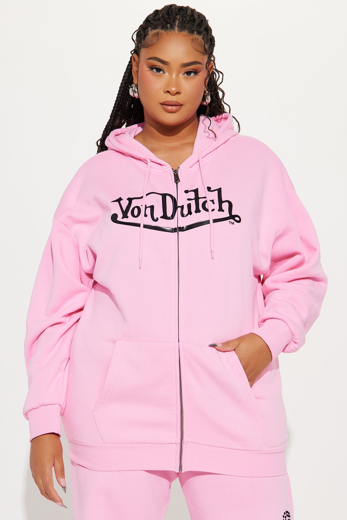 Von Dutch Classic Zip Front Hoodie - Pink