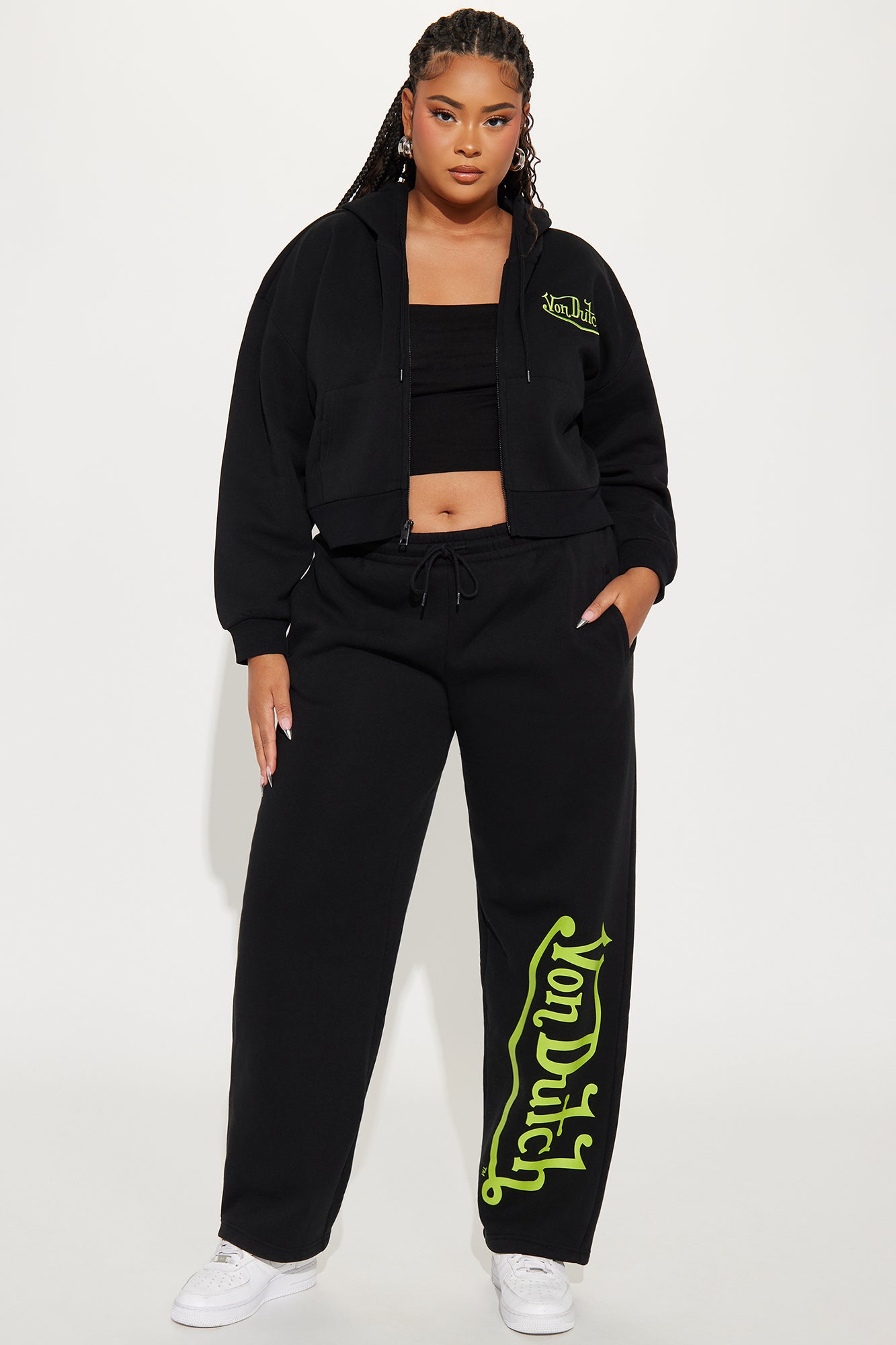 Von Dutch Wide Leg Pant - Black/Green