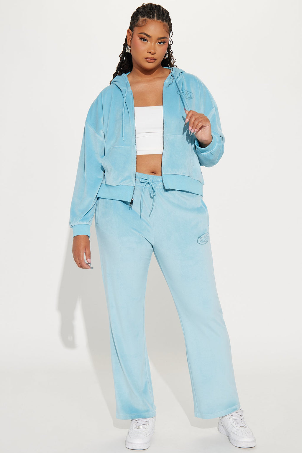 Von Dutch Velour Rhinestone Hoodie - Blue